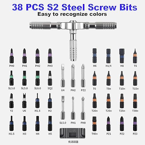 Miniatura 5 de Juego de destornilladores magnéticos 40 en 1, juego de destornilladores de trinquete para bricolaje con mango desmontable en T, herramientas de