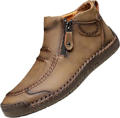 Mens Large-Sized Outdoor Casual Shoes with Side Zippers. Easy to Put on and take Off. Anti-Slip and Durable. Suitable for Mountaineering, Traveling and Daily use.