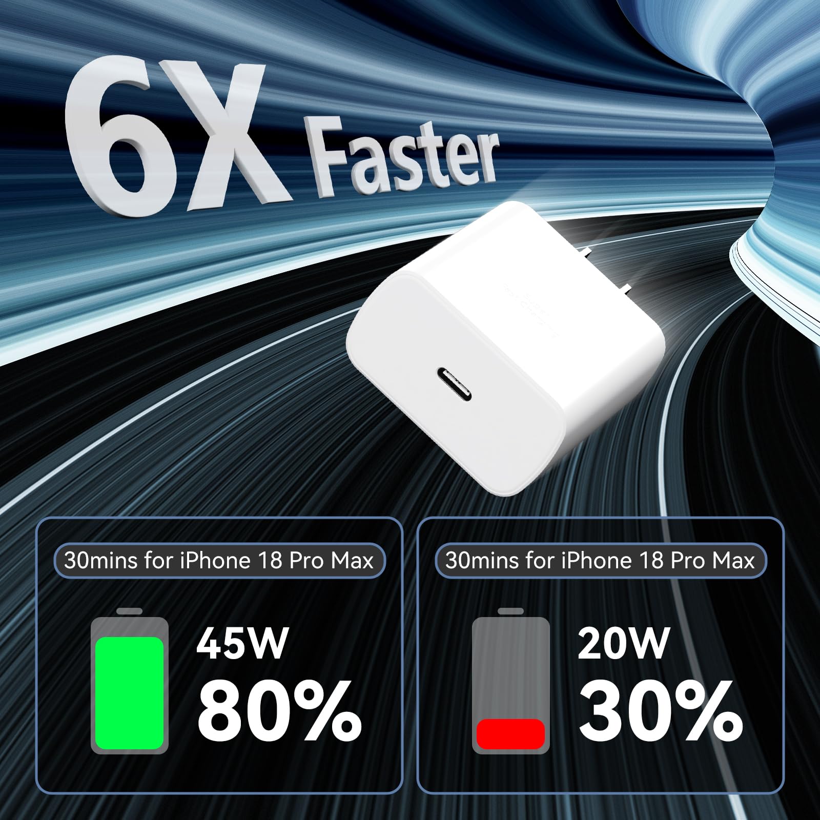 Chargeur rapide pour iPhone 17 16 Pro Max, bloc de chargeur USB C de 45 W avec câble de charge rapide de type C de 3 m de long, compatible avec iPhone Pro Max/17 Pro/17/16/16 Plus/16 Pro/16 Pro Max/15