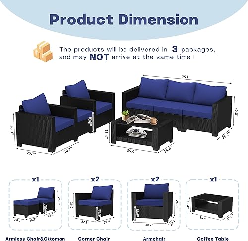 Miniatura 9 de LOUVIXA Muebles seccionales para exteriores juego de 5 muebles de patio sofá seccional de ratán mesa auxiliar y cojín y cubo de hielo plegable