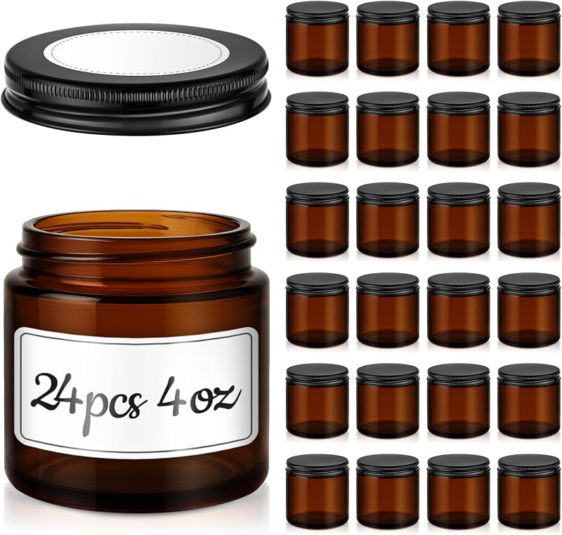 Frascos de vidro âmbar Tecohouse com tampas metálicas, Pacote com 24