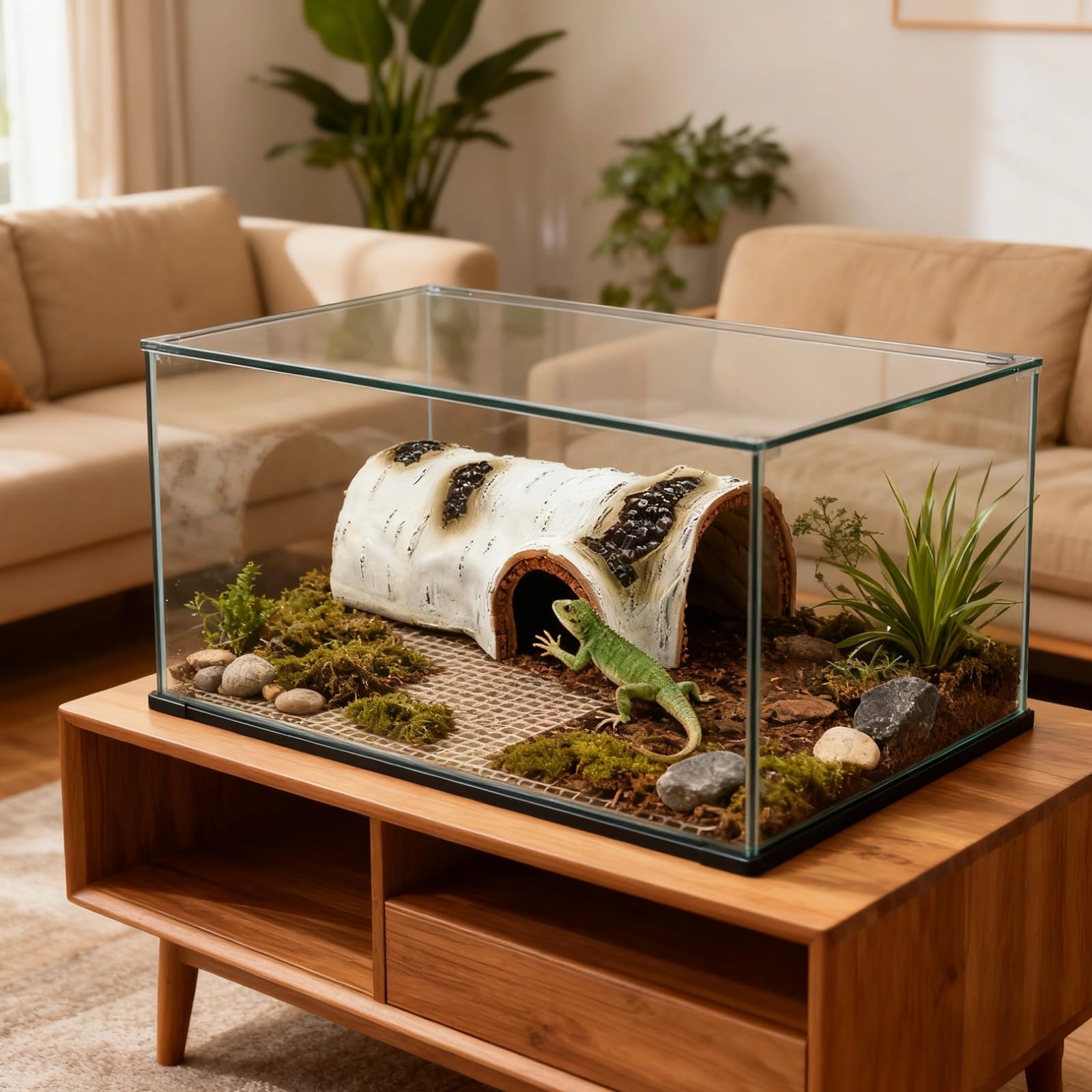 Pień brzozy z żywicy, 23,5 cm, dekoracyjna jaskinia do akwarium i terrarium, realistyczna kryjówka dla gadów, miejsce schronienia dla ryb, krewetek i małych zwierząt, o wyglądzie kory i delikatnej