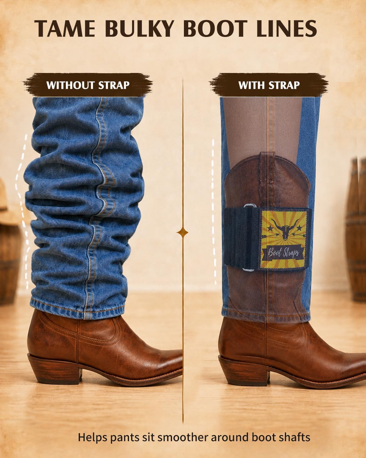 Cowboy Boot Straps, Adjustable Boot Shaft Cinch Strap for Smoother Jean Lines