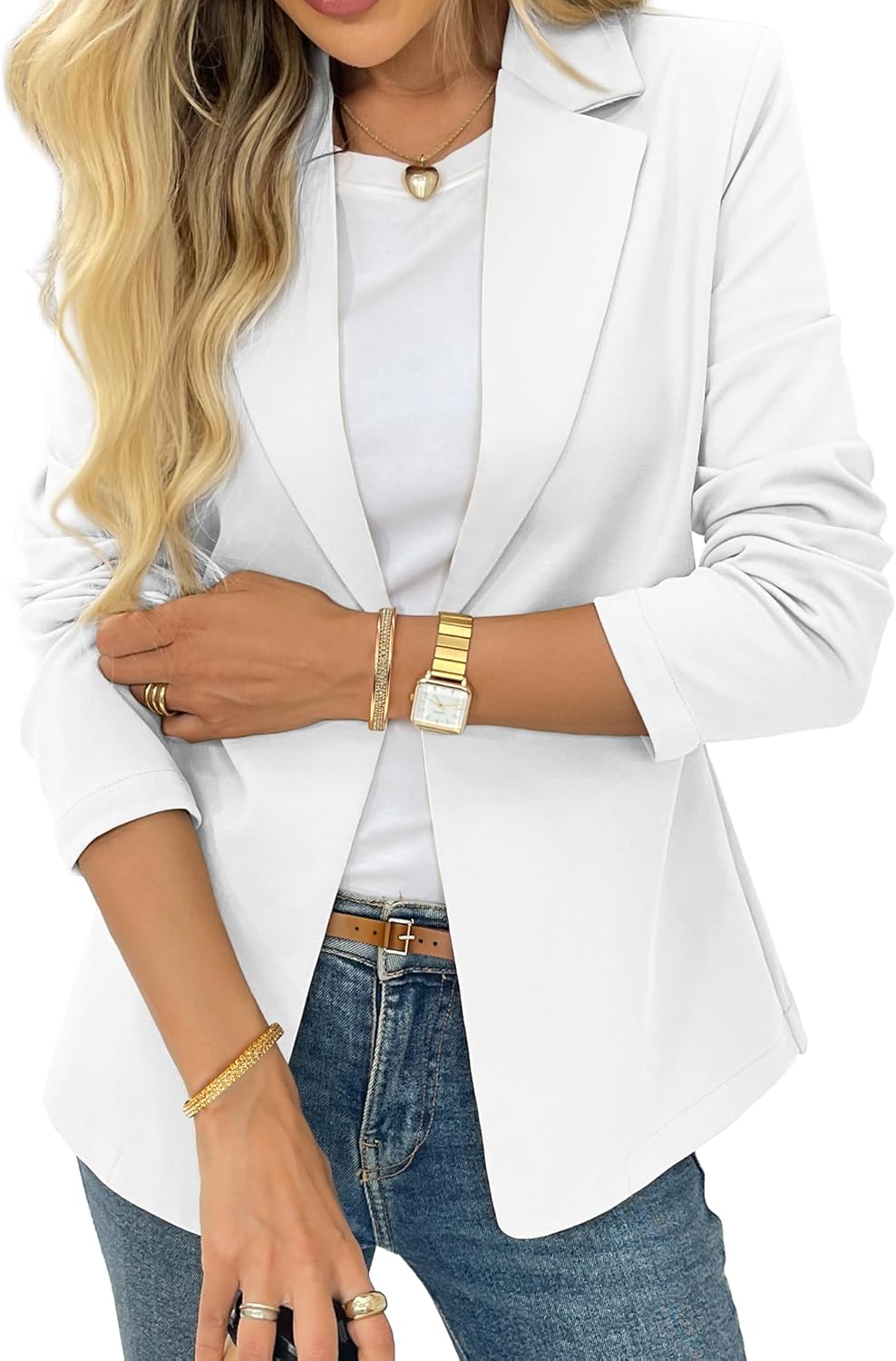 ELLEVEN Women’s Business Casual Open Front Blazers, Stretchy Knit Long Sleeve Blazer Work Office Suit Jackets - Image 2