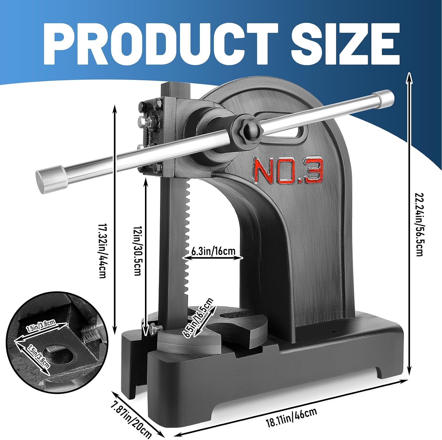 3 Ton Arbor Press,Heavy Duty Manual Arbor Press, Metal Punch Press Machine, for Stamping Forming Bending (3 Ton- Black)