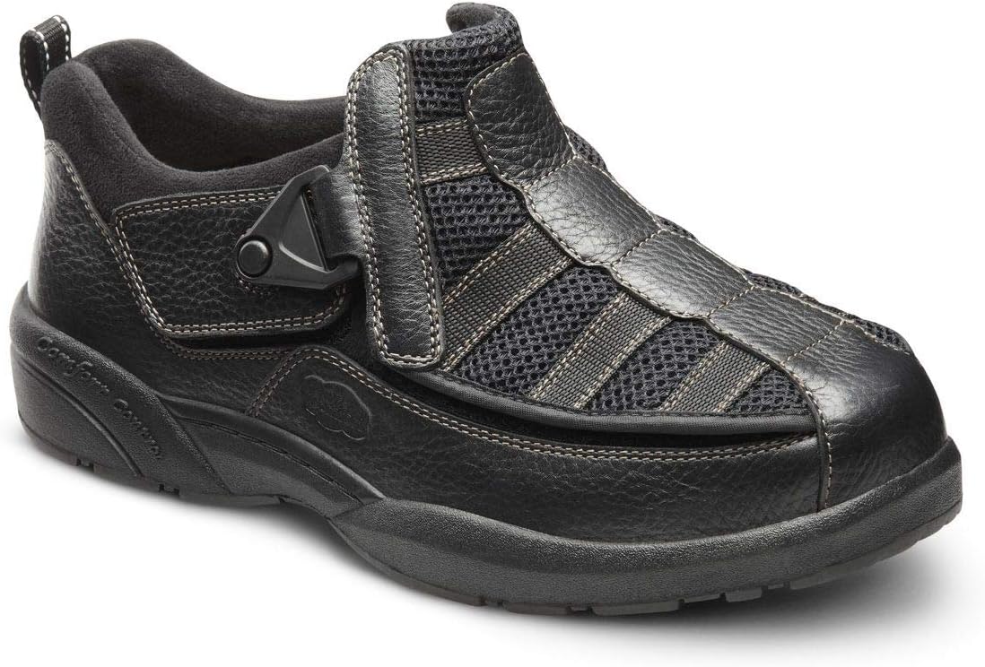 Edward X Double Depth Mens Walking Shoes-Leather and Mesh Stretchable Diabetic Shoes for Men
