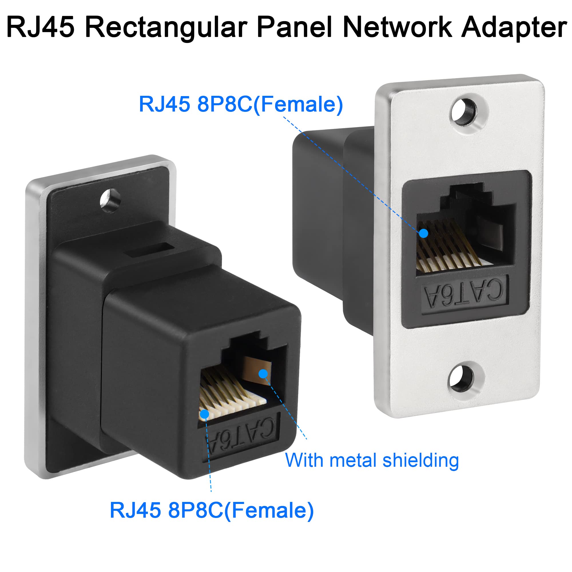 QIANRENON RJ45 Rechteckiges Netzwerkpaneel Adapter Cat6A Buchse auf Ethernet-Buchse Montageschirmte Steckdose, für Desktop-Geräte Wände