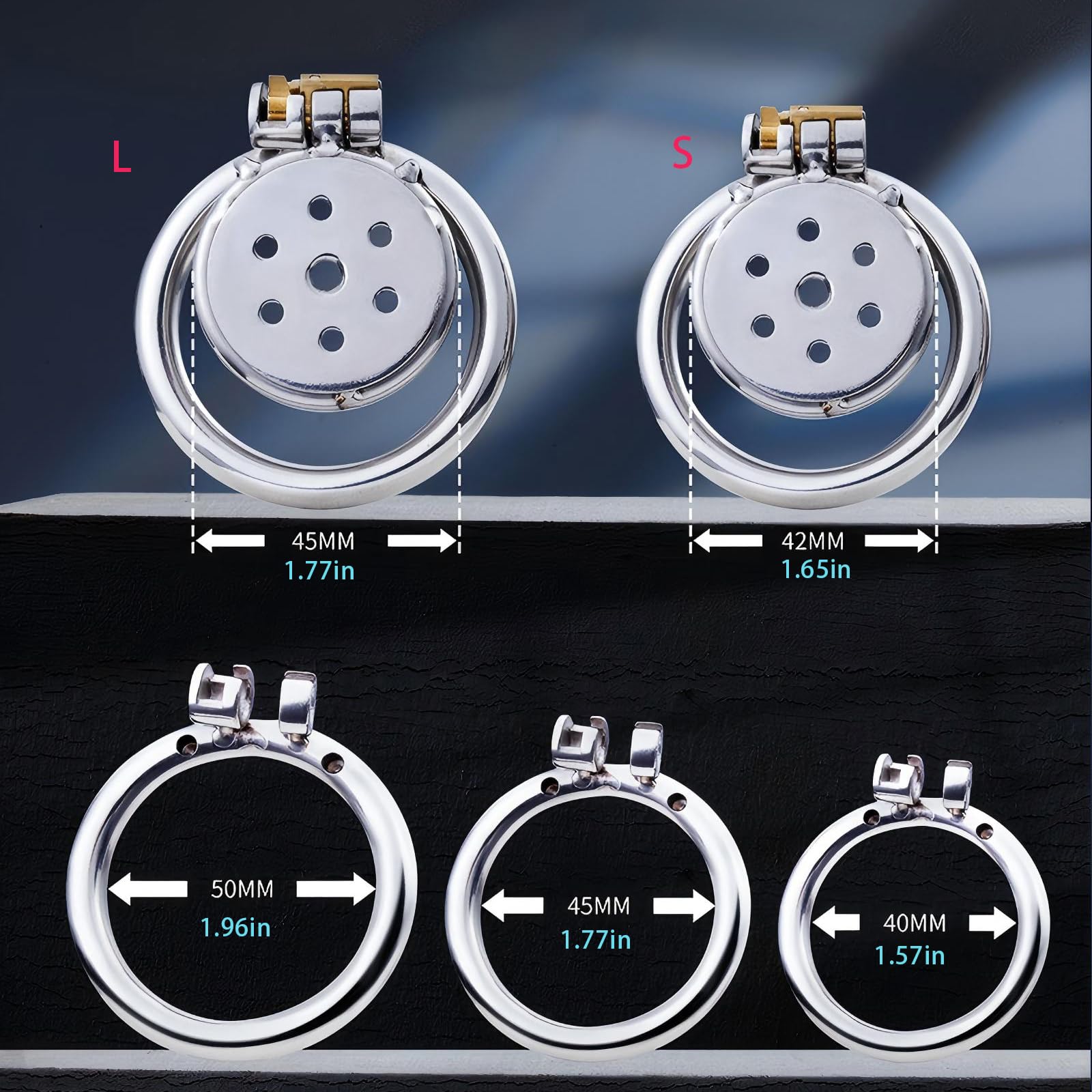 Cage de Chasteté Plate pour Pénis Sex Toys Chastity Cage Man en Acier Inoxydable avec Cathéter et Trois Anneaux Différents Cage Chastetée avec Ceinture et Serrure pour Bondage le Pénis (L)