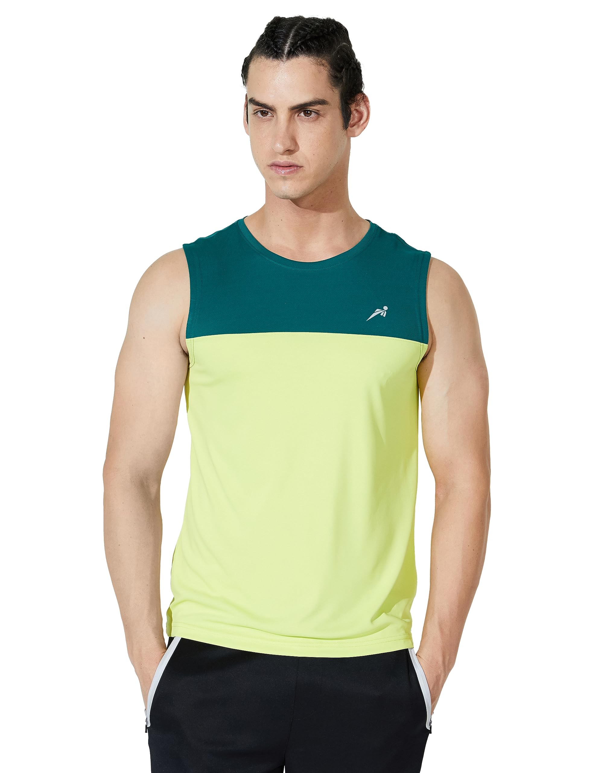 Amazon Brand - Symactive Men's Color Block Regular Fit Sleeveless Sports T-Shirt