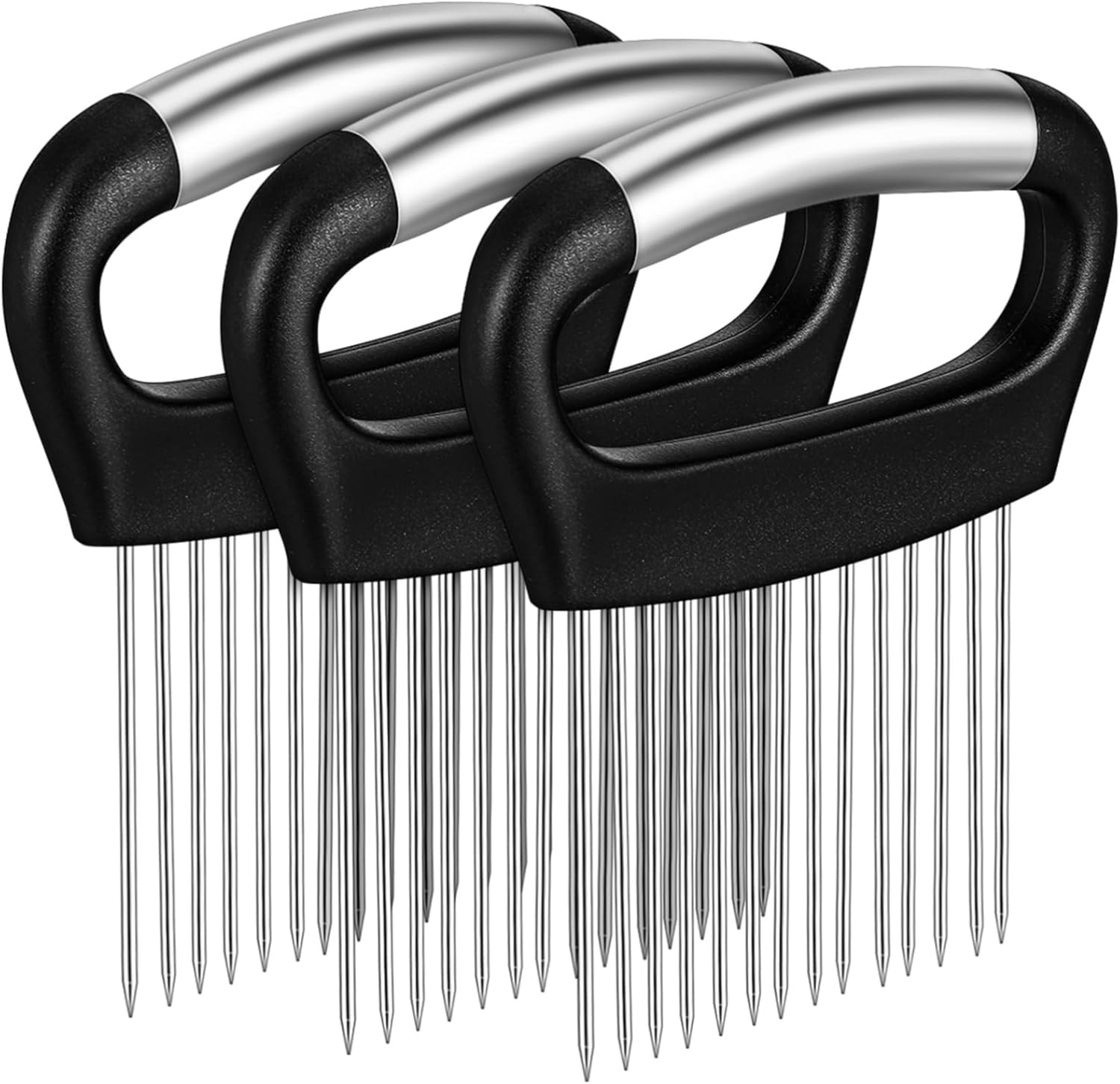 SHOWERORO 3pcs Onion Holder Meat Tenderizer Tool for Safe Vegetable Slicing Chopping Dicing for Onions Tomatoes Potatoes and More