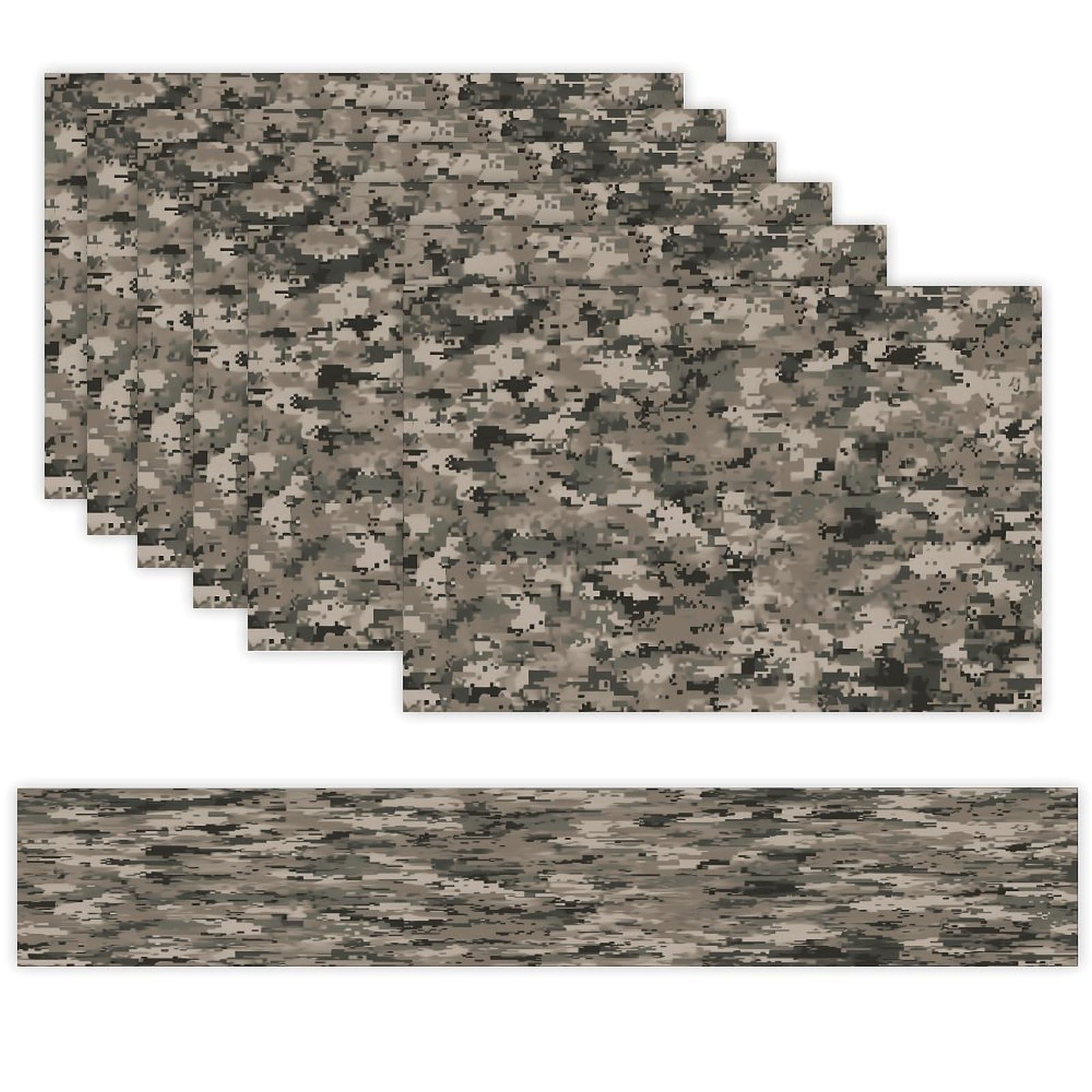Army Digital Camouflage Table Runner and Placemats of 6 Washable Heat Resistant Place Mats with Table Runner Vintage Holiday Table Mat Set for Holiday Party Kitchen Dining Deco