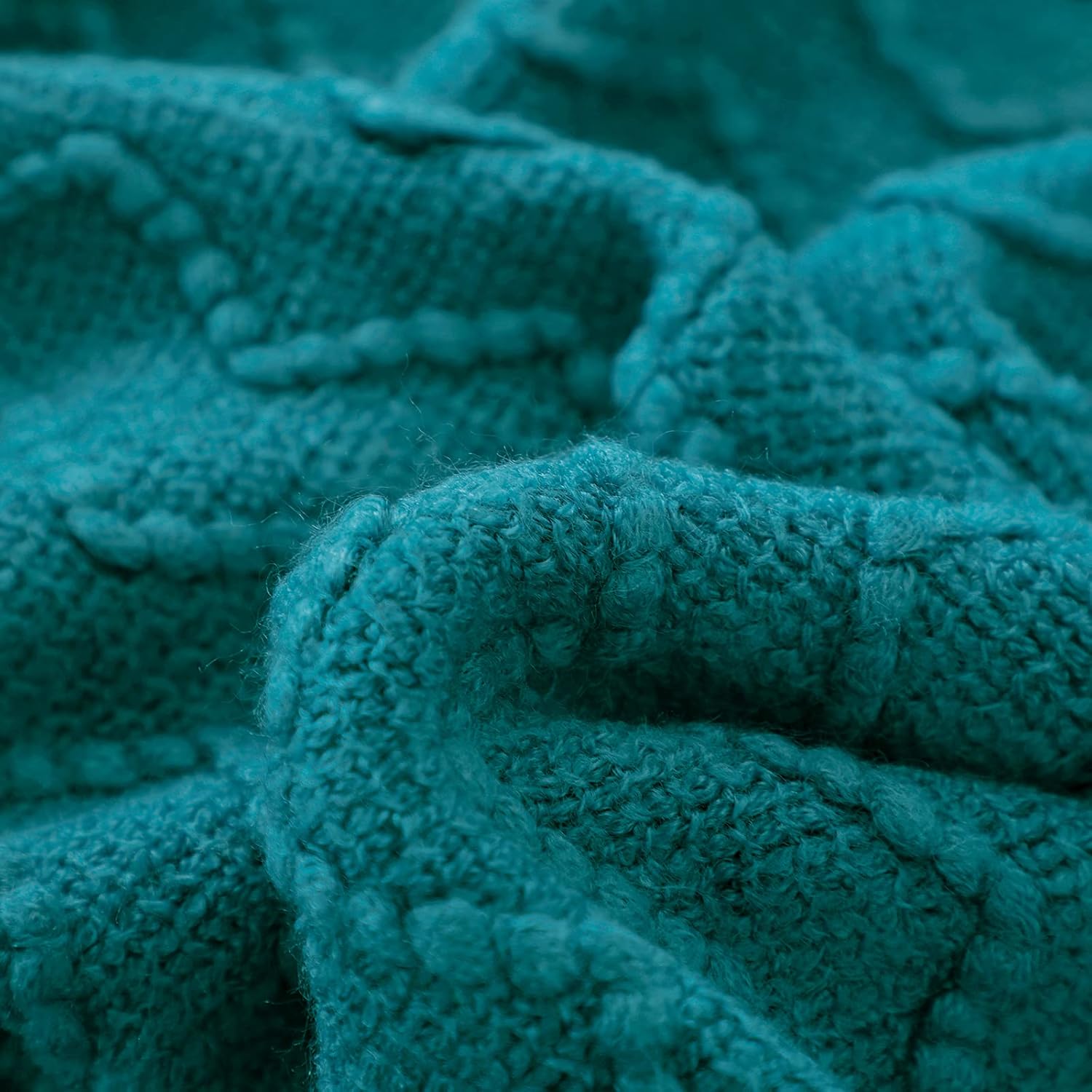 BOURINAThrow Blanket Textured Solid Soft Sofa Couch Decorative Knitted Blanket, 50" x 60" Teal : Home & Kitchen