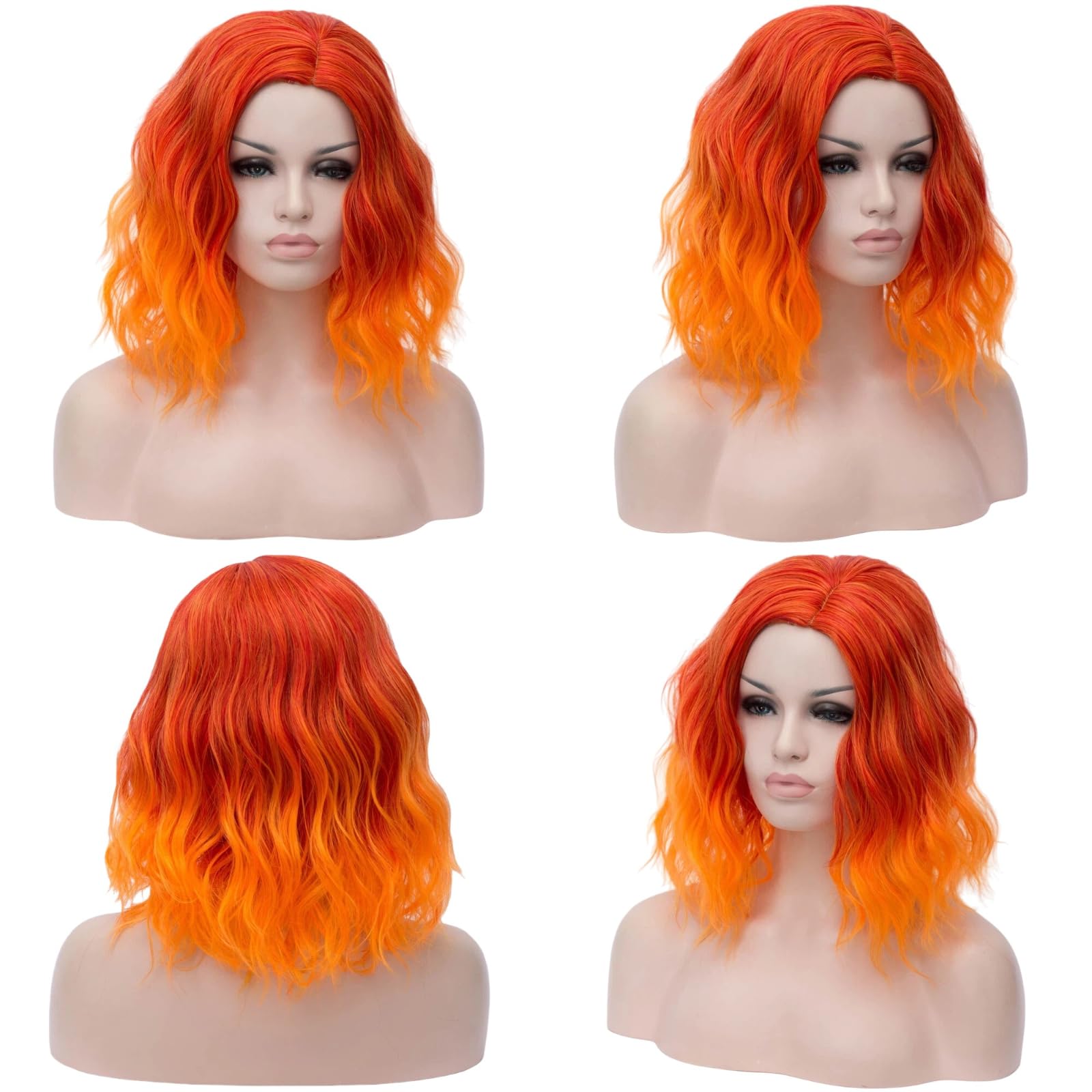 Women Orange Fire Heat Resistant Wavy Curly Cosplay Halloween Bob Party Wig Amazon.com : WTHCOS Orange Wigs for Women Girls Short Orange  main image 3