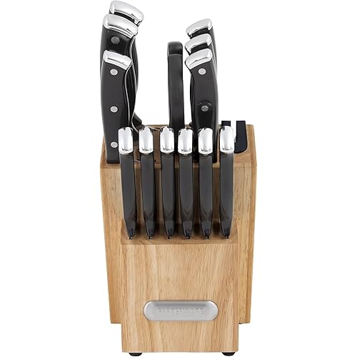 Farberware Edgekeeper Triple Riveted Knife Block Set with Built in Sharpener, 14-Piece, Black