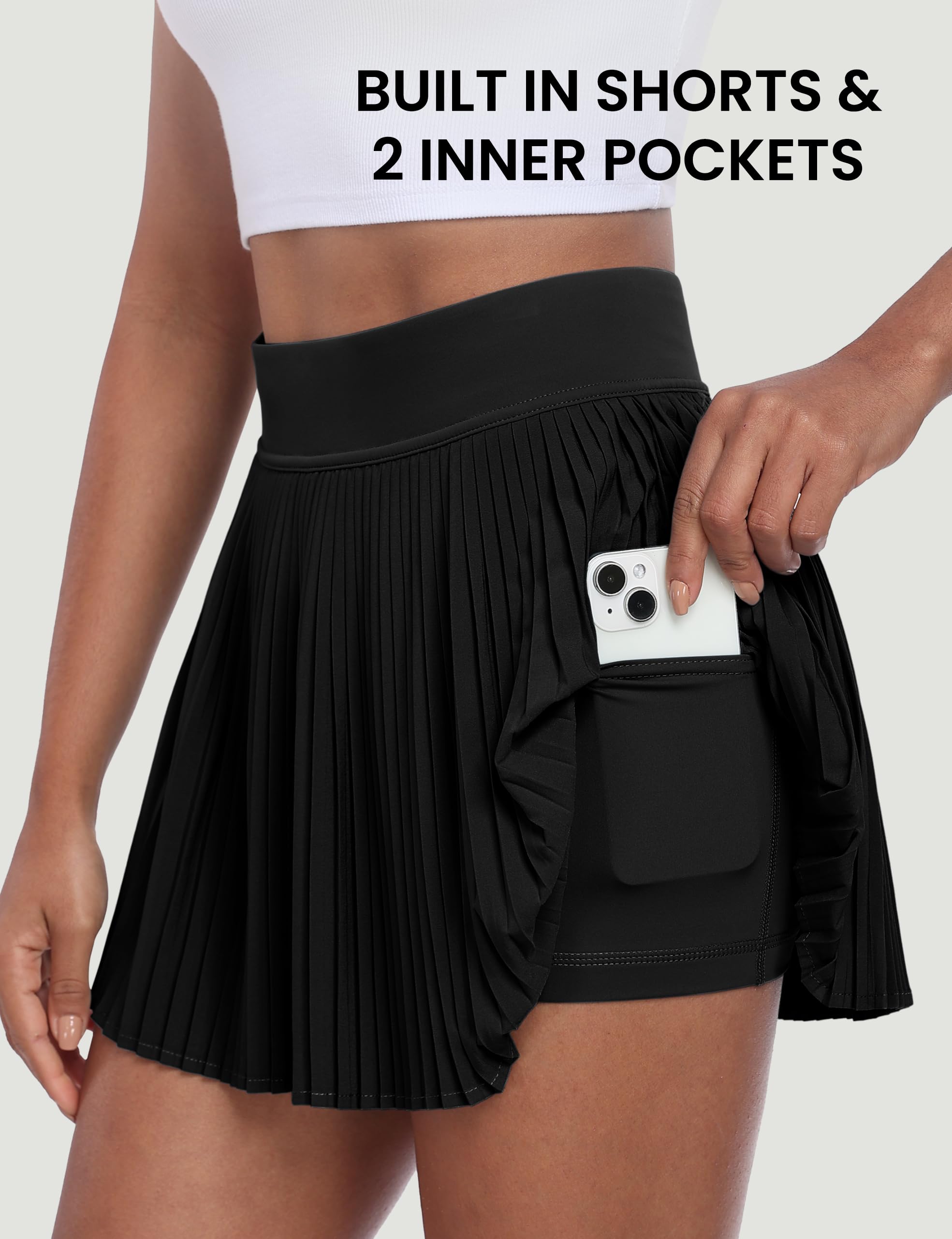 Desol Falda de tenis plisada con pantalón, falda para mujer, con 2 bolsillos, cintura alta, falda plisada, falda deportiva, falda de golf, mini falda para mujer, para entrenamiento al aire libre