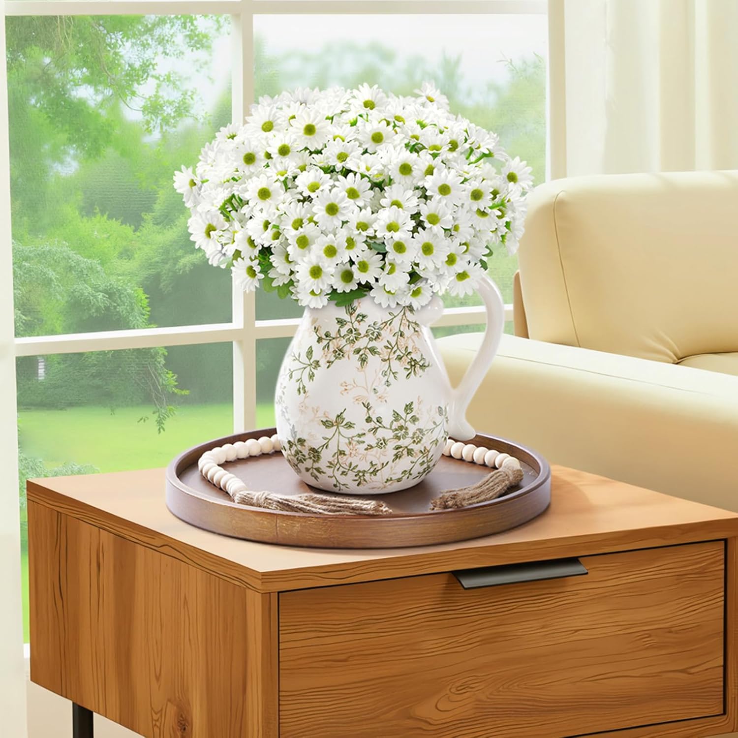 Lifewit Artificial Flowers Daisy for Outdoor Indoor, 12 Bundles Plastic Fake Flowers Mums for Home Garden Decor, Porch, Window Box, Faux Realistic Plants with UV Resistant(White)