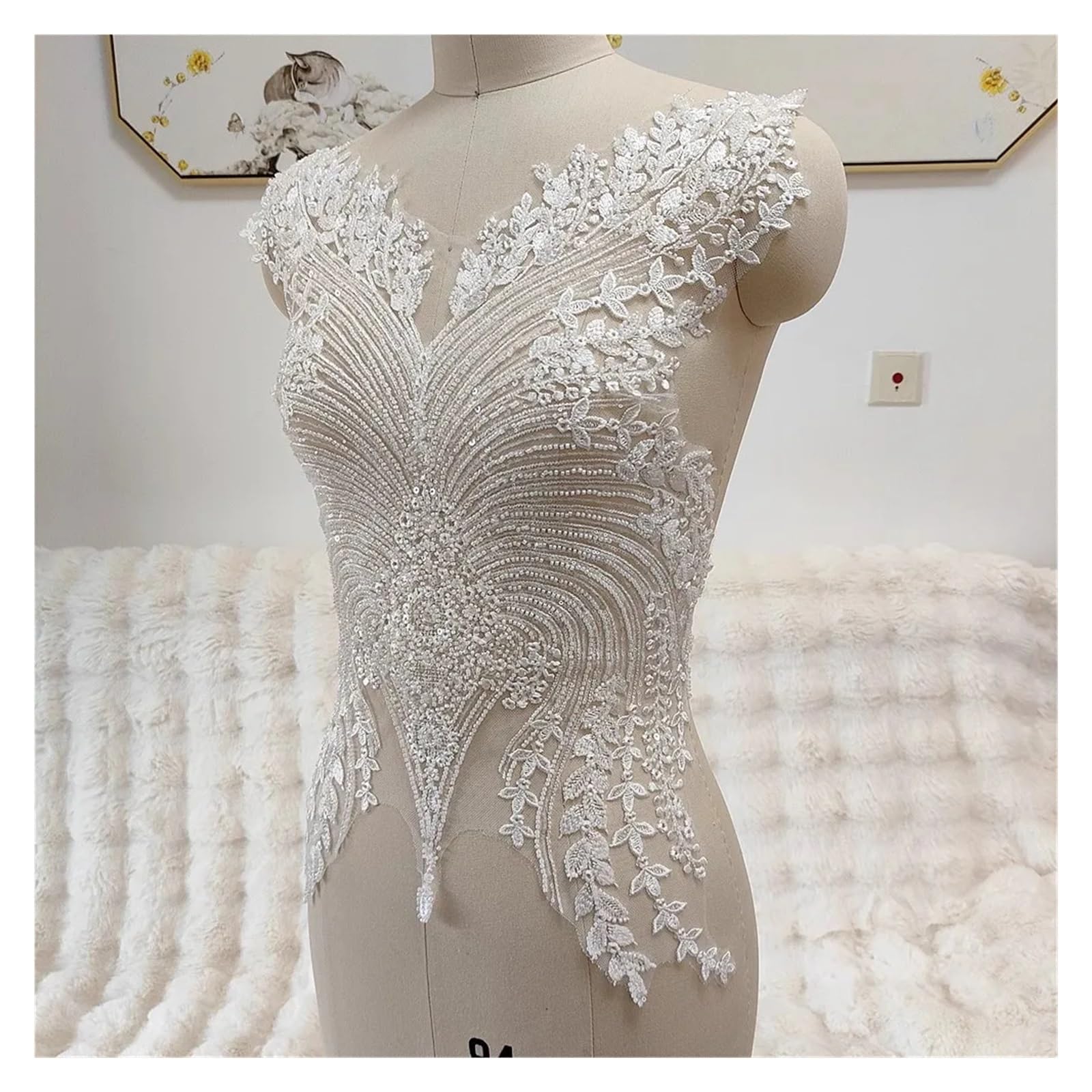 Apliques de encaje con abalorios Tela de encaje con cuentas, borde Floral, vestido novia, falda Cheongsam, prenda, apliques ahuecados, parche decoración frontal hecho a mano DIY