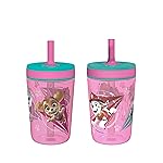 Zak Designs Kelso 15 oz Tumbler Set (Paw Patrol Skye & Everest) Leak-Proof Screw-On Lid with Straw Made of Durable Plastic and Silicone, Perfect Cup Bundle for Toddlers, Kids (2pc Set)