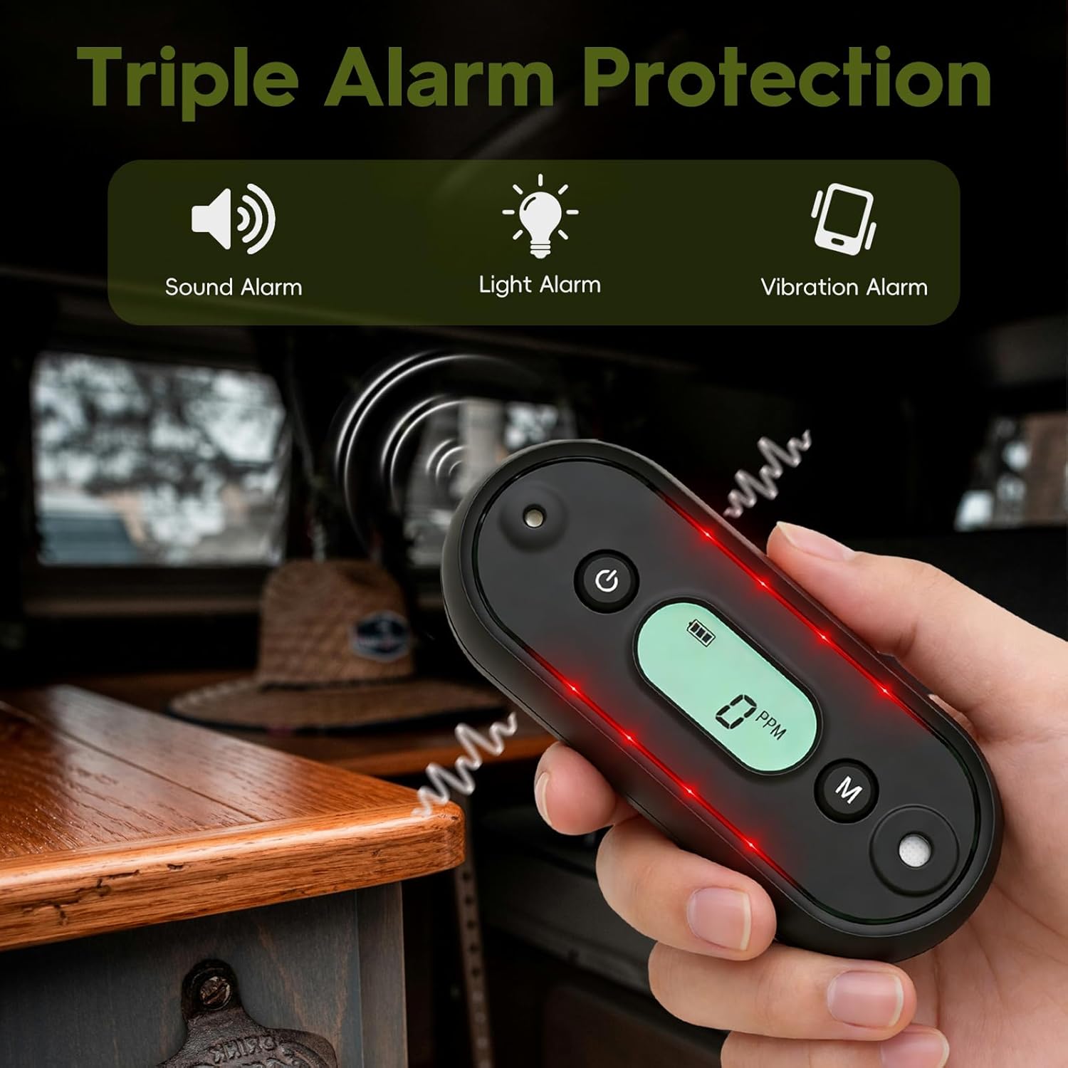 GZAIR SA103 Travel Carbon Monoxide Detector, IP67 Waterproof Portable CO Gas Alarm for Vehicle, Aviation, Camping, Visual, Audible, and Vibrating Alerts, 2-Year Battery Life - Image 3