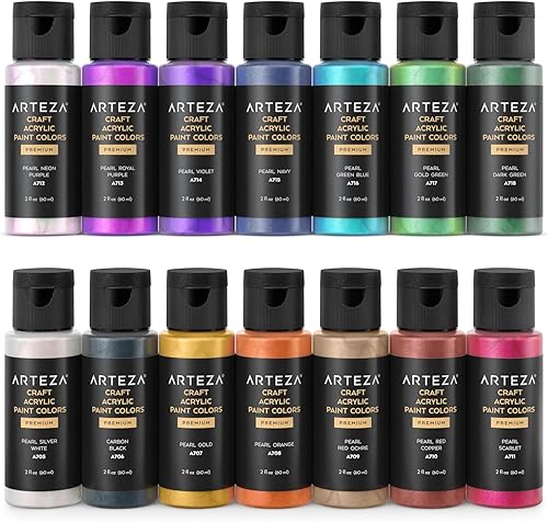 Miniatura 8 de Arteza Juego de 14 pinturas acrílicas nacaradas, botellas de 2 onzas líquidas, pintura de perlas de secado rápido, suministros de arte para pintar