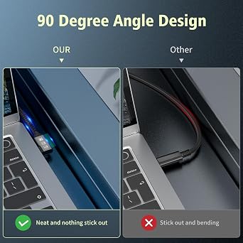20Gbps USB C 3.2 Gen 2x2 Cable, 90Degree Type C 4K@60Hz UHD Video 5A/240W PD3.1 Fast Charge Compatible with Thunderbolt 3/4 for iPhone 15Pro MacBook Dell Monitor SSd etc (90Degree USBC 20G 240W 2M)