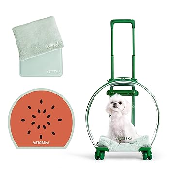 VETRESKA Hard Cat Carrier with Stickers & 2 Mats, Freely Breathe Travel Dog Carrier, Airline Approved Outdoor Cat Crate, Cat Kennel Trolley Case Portable with Silent Wheel for Cats and Dogs