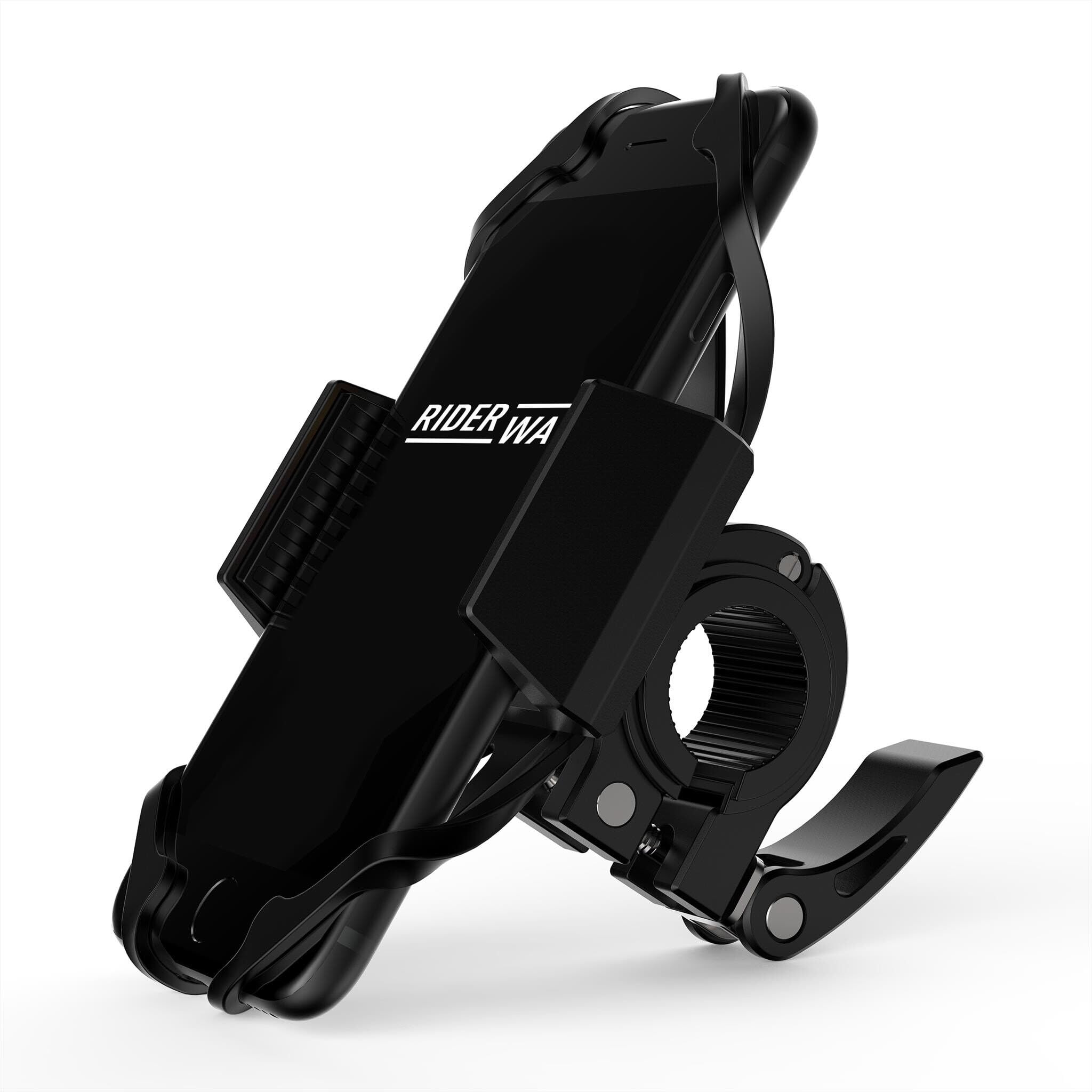 RiderWays Motorcycle and Bike Cell Phone Mount for Handlebars for Most Phones and Compatible with GPS iPhone X 8 7S 6 Plus Samsung Galaxy