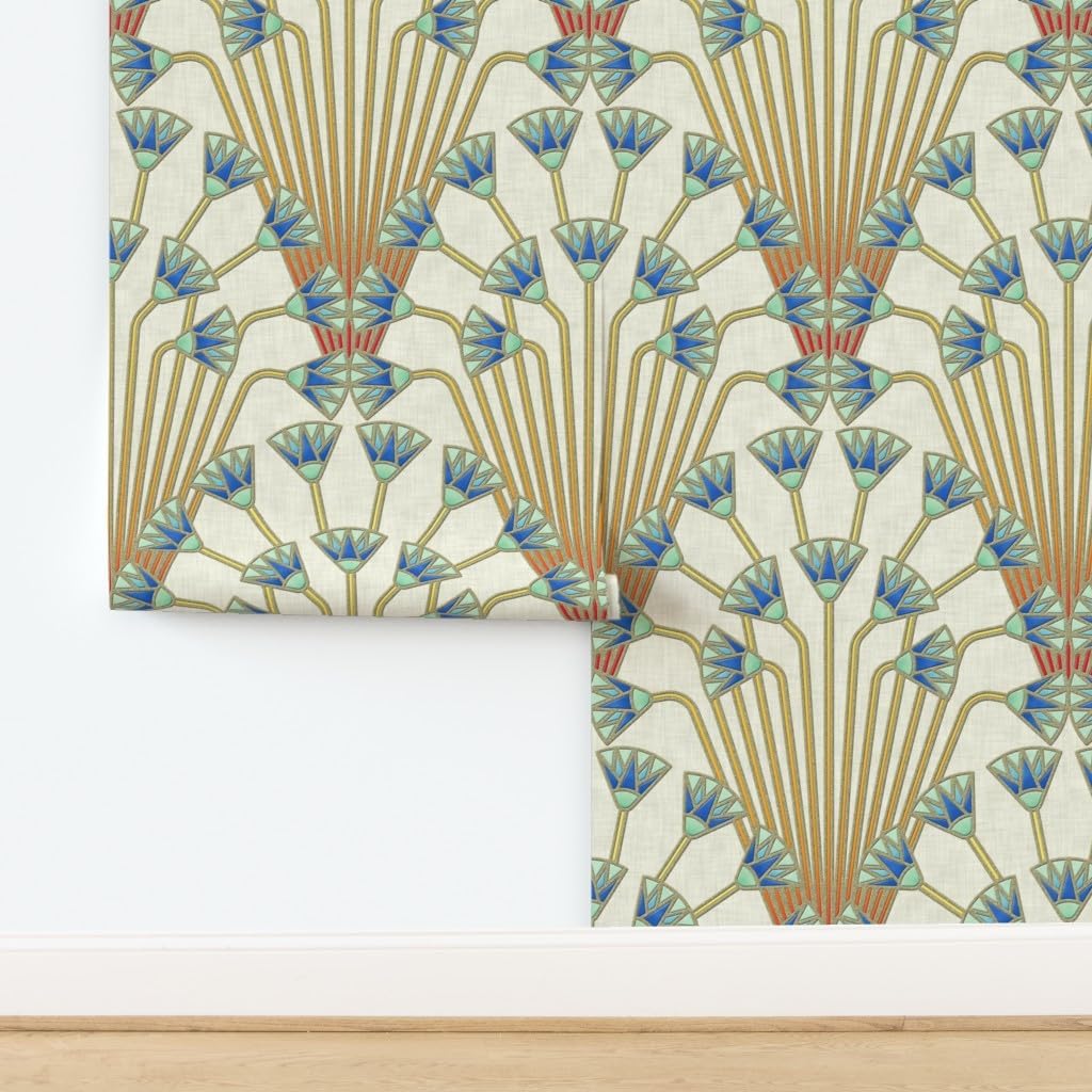 Removable Wallpaper 3ft x 2ft - Flowers Light Art Deco Flower Egyptian Vintage Custom Pre-Pasted Wallpaper by Spoonflower