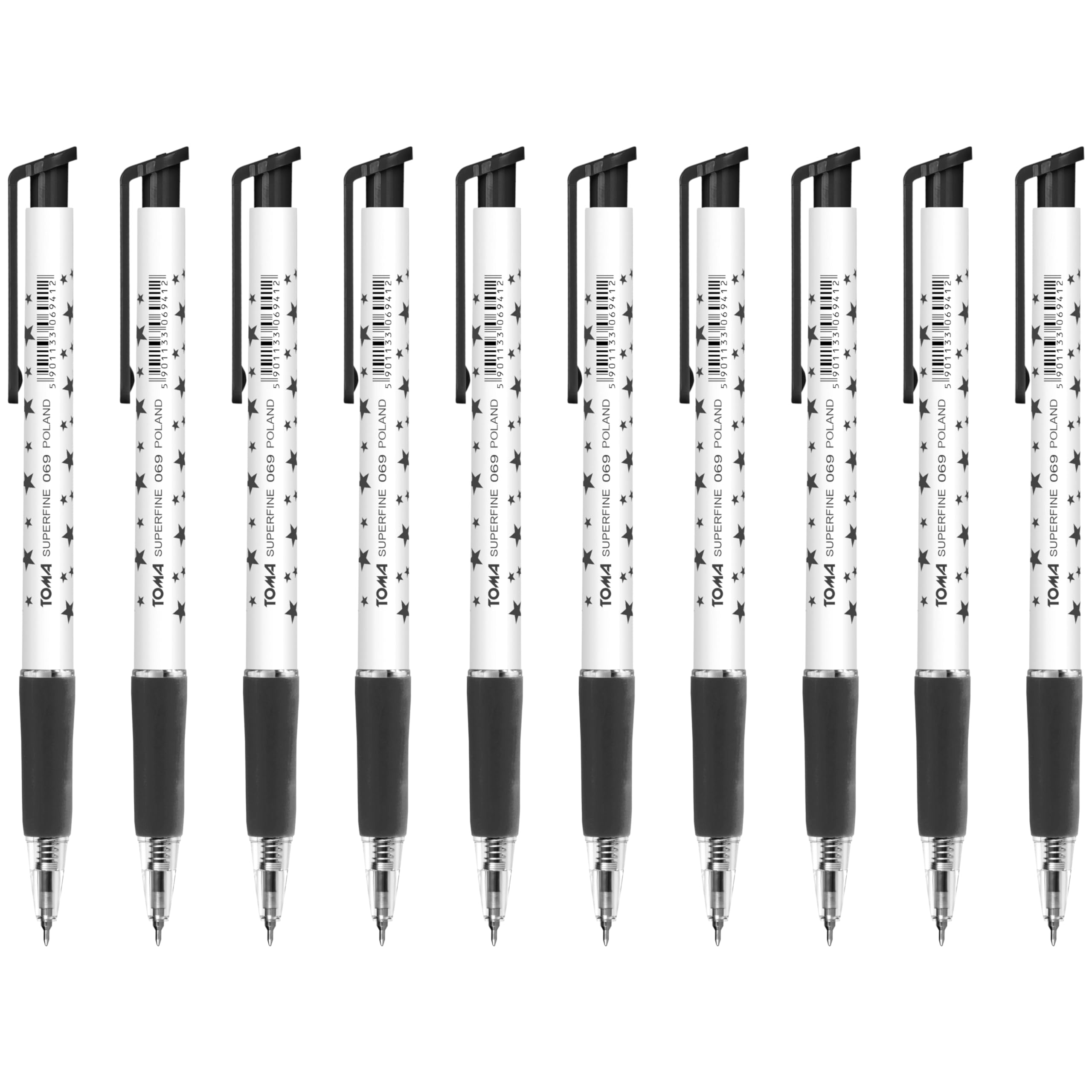 Ballpoint Pens, Retractable Smudge Free Pens, Extra Fine Point 0.5 mm, Ideal for School, Office, Everyday Use (Black, 10 Pens)