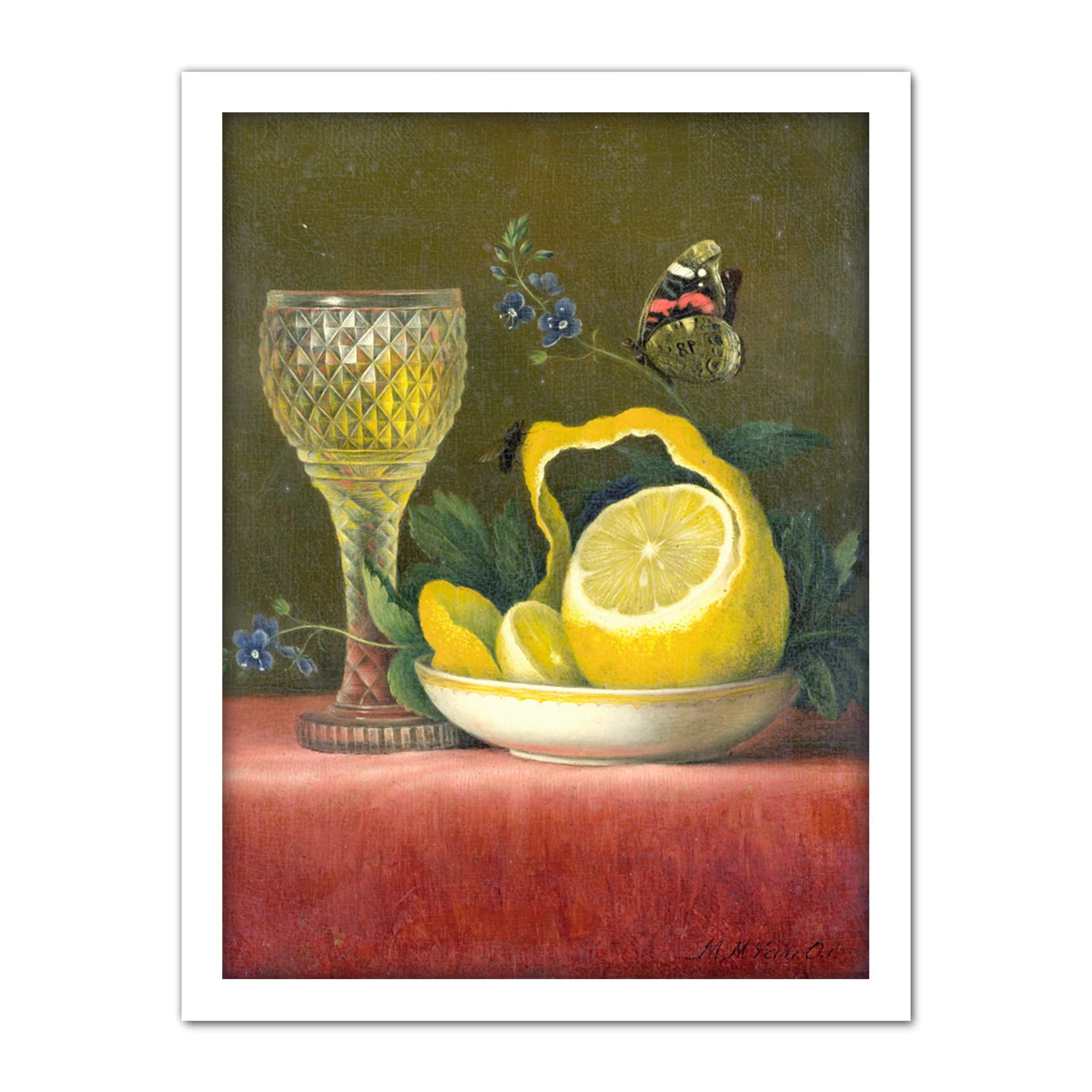 Artery8 Van Os Still Life Lemon And Cut Glass Painting Artwork Framed Wall Art Print 18X24 Inch
