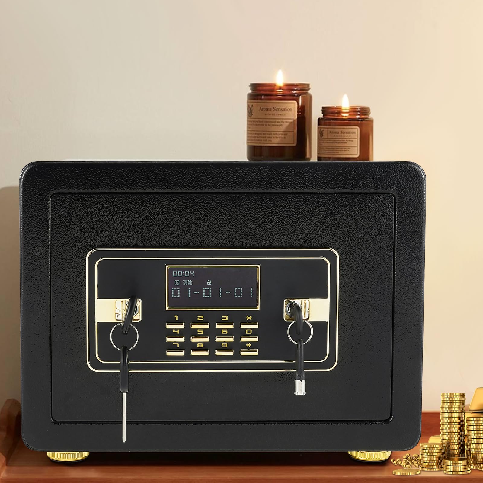 Mini cassaforte elettronica, 35 x 25 x 25 cm, con tasca, cassaforte digitale con tastiera, luce LCD, mobili cassaforte per soldi, gioielli, documenti