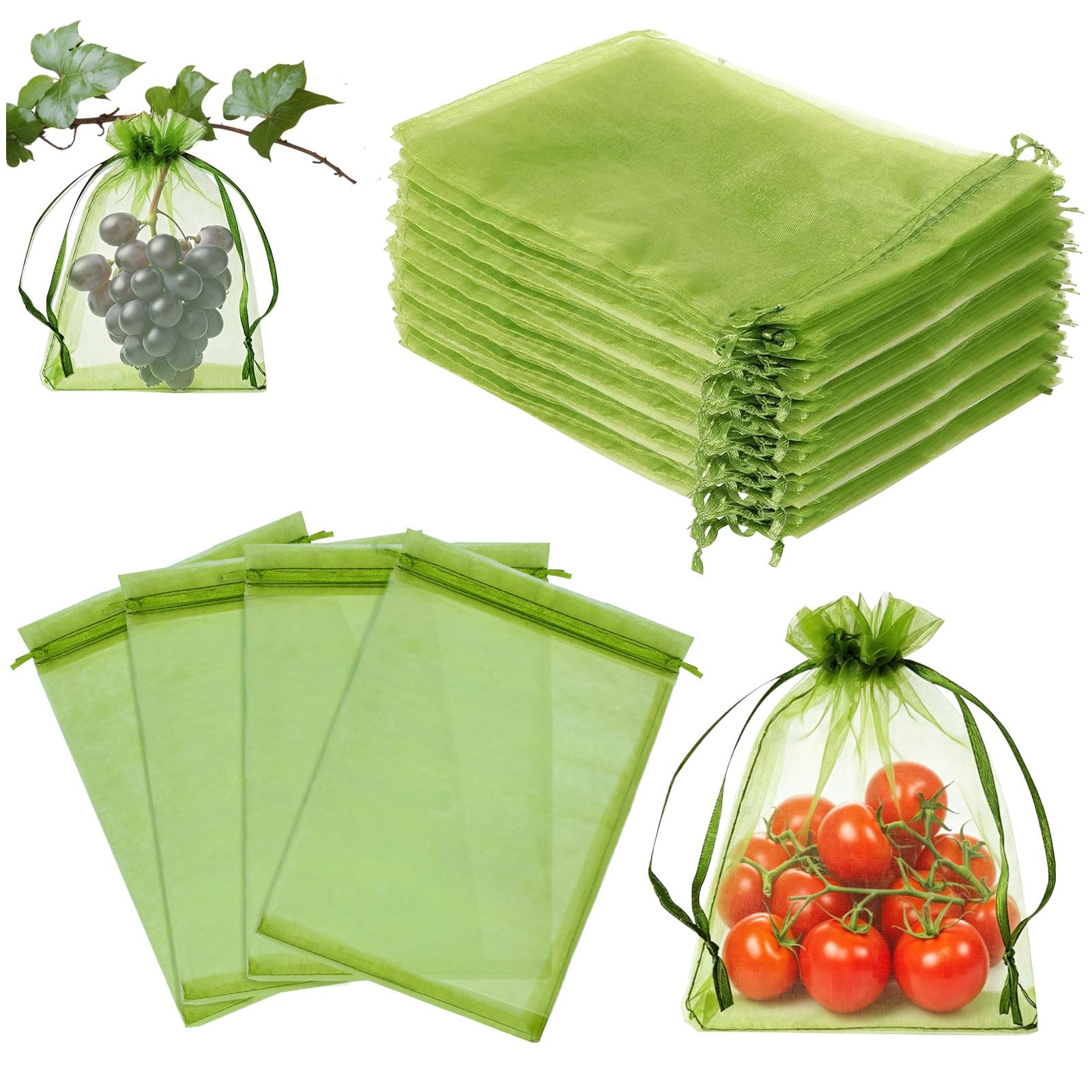 Sachets Protection Fruits 50 Pièces, Sac Protection Raisin Anti-Pucerons Oiseaux Guêpes 20x30 cm Vert