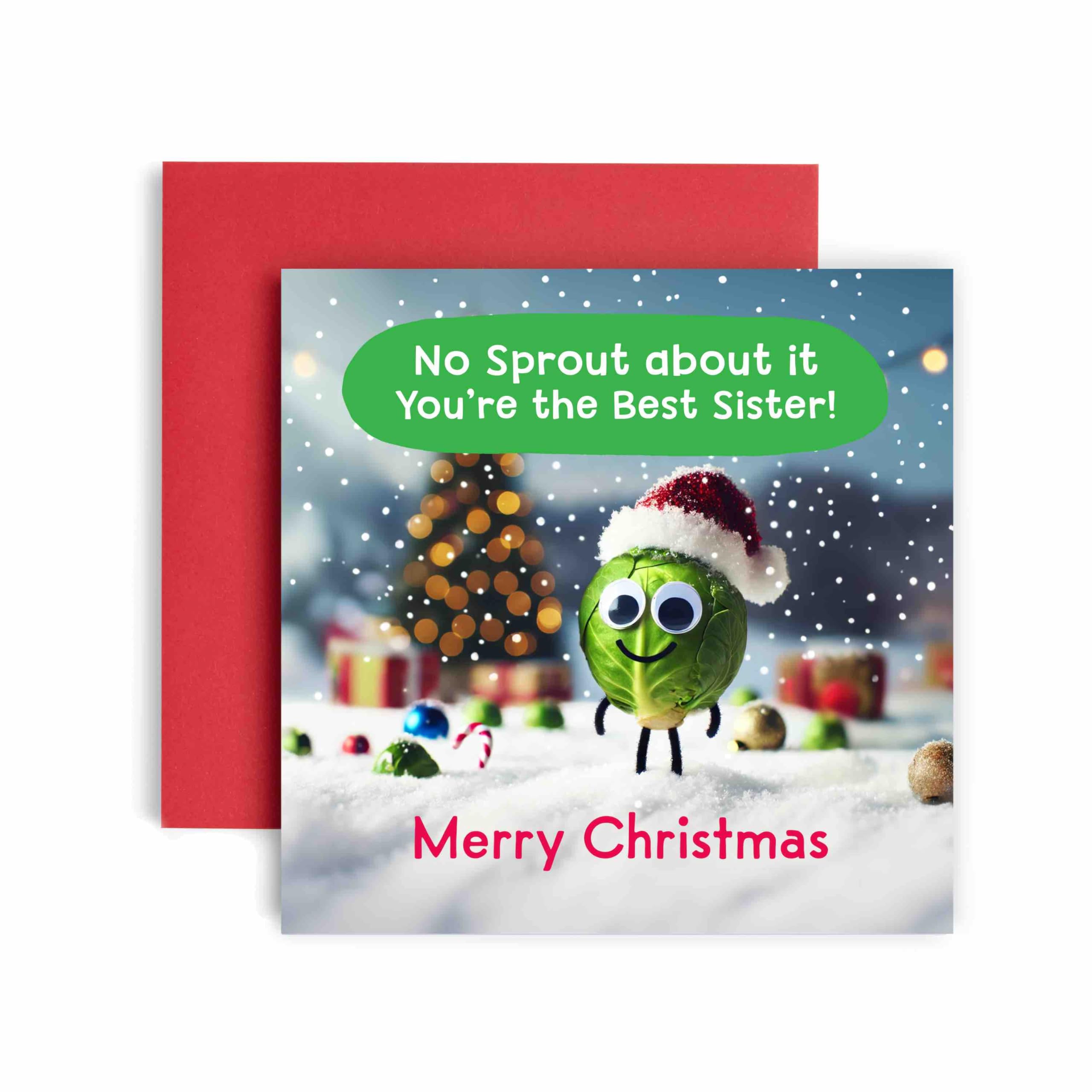 Huxters Christmas Cards for Women – Sprout Christmas Sister Happy Christmas Card for Christmas Holiday – Sister Christmas Card with Lovely – Funny Christmas Card (Sister)