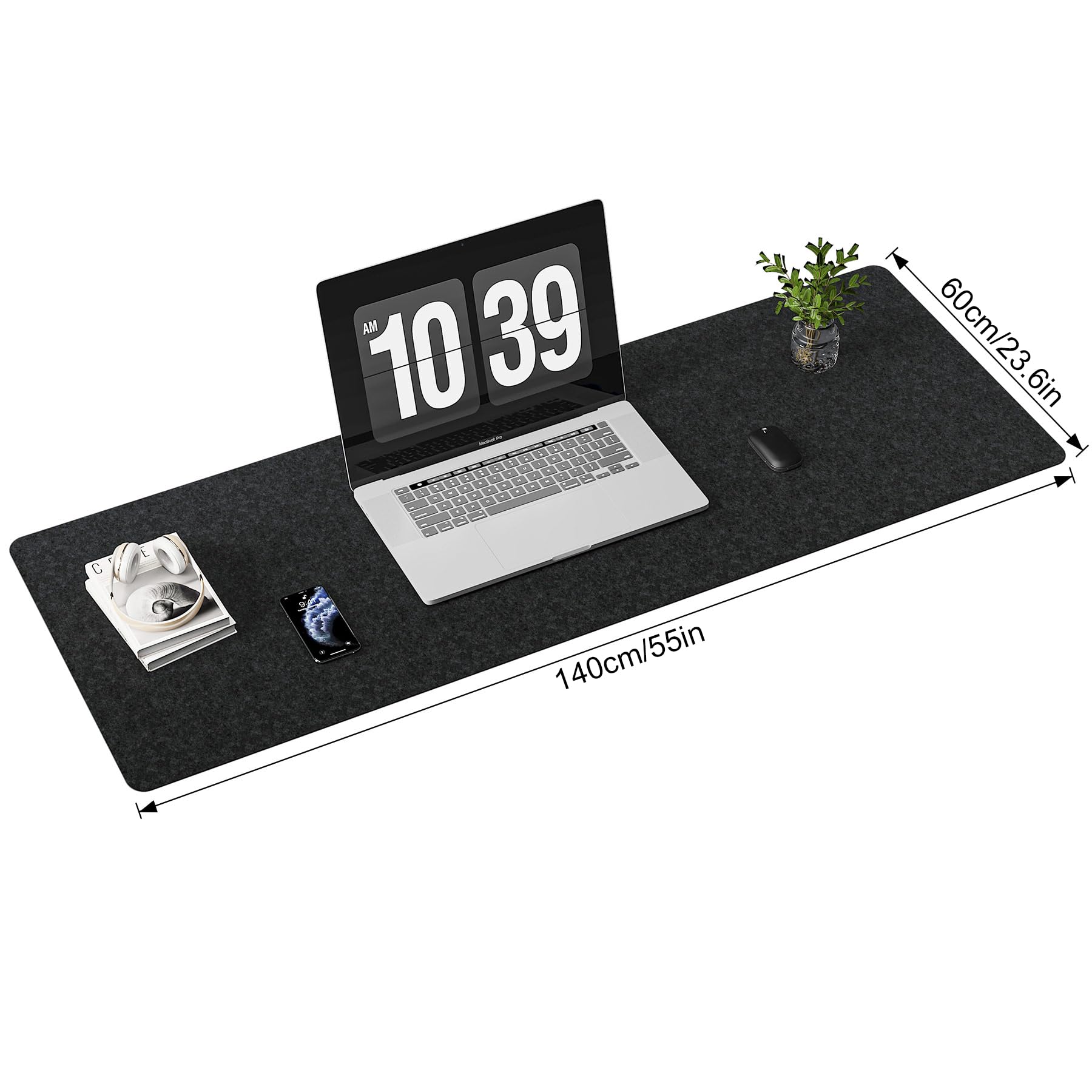 Grande tappetino da scrivania in feltro, 120 x 50 cm, antiscivolo, protezione per tastiera, computer, accessori da scrivania per casa e ufficio, tappetino per mouse completo da scrivania (grigio