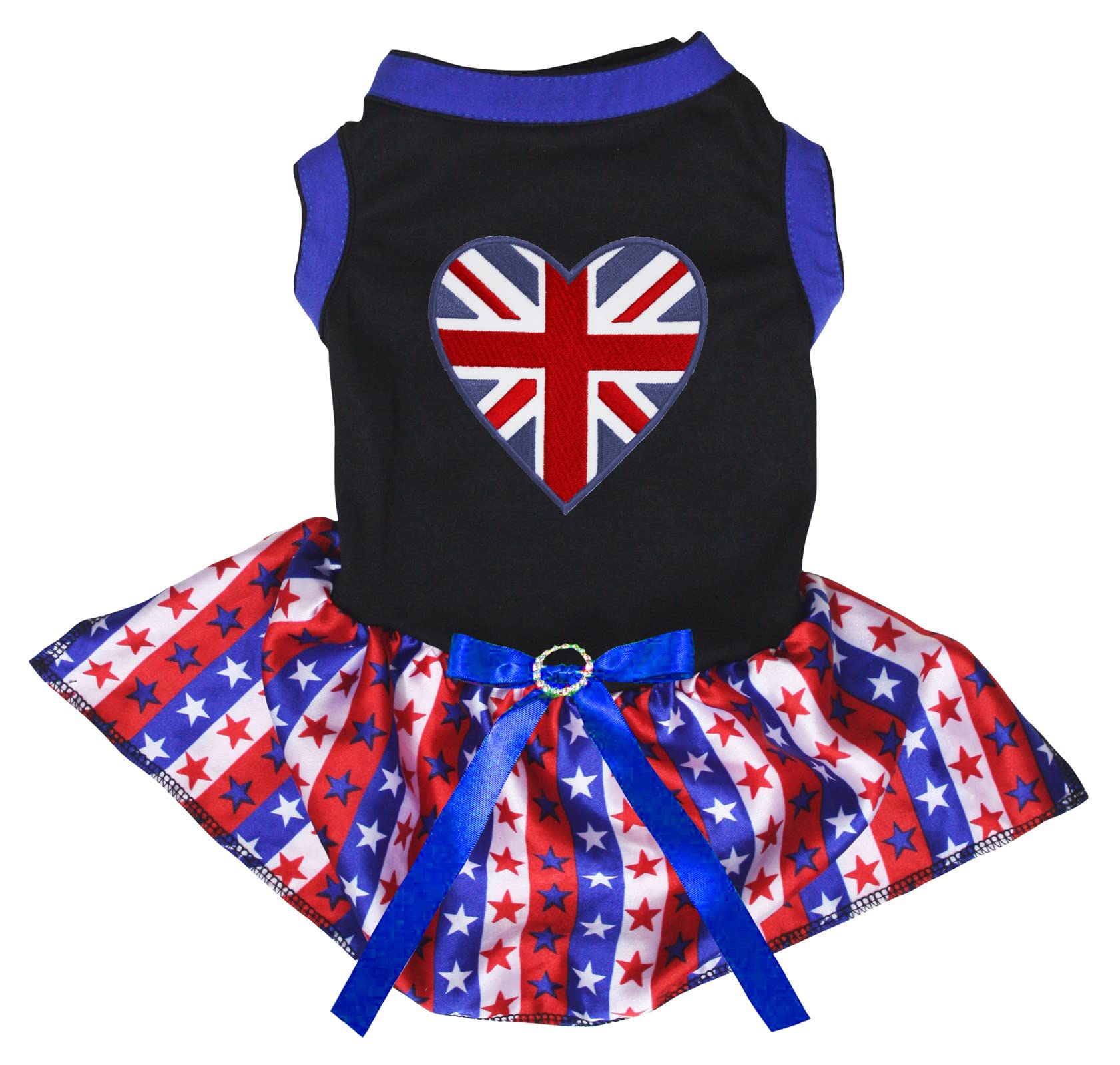 Petitebelle Britain Heart Puppy Dog Dress (Black/Striped Stars, Medium) โ image 1