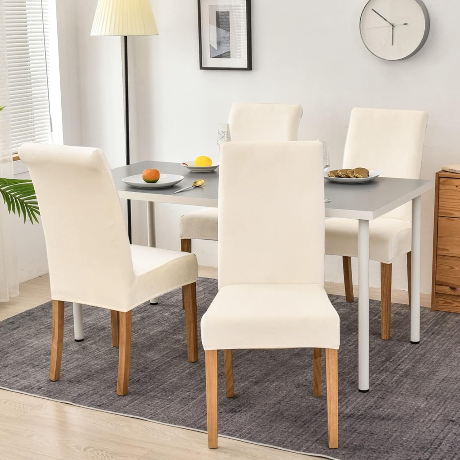 MIFXIN Dining Chair Cover Set of 6 Pack Stretch Parsons Chair Slipcovers Removable Washable Kitchen Chair Seat Protector for Dining Room Hotel Banquet Ceremony (Velvet Beige)