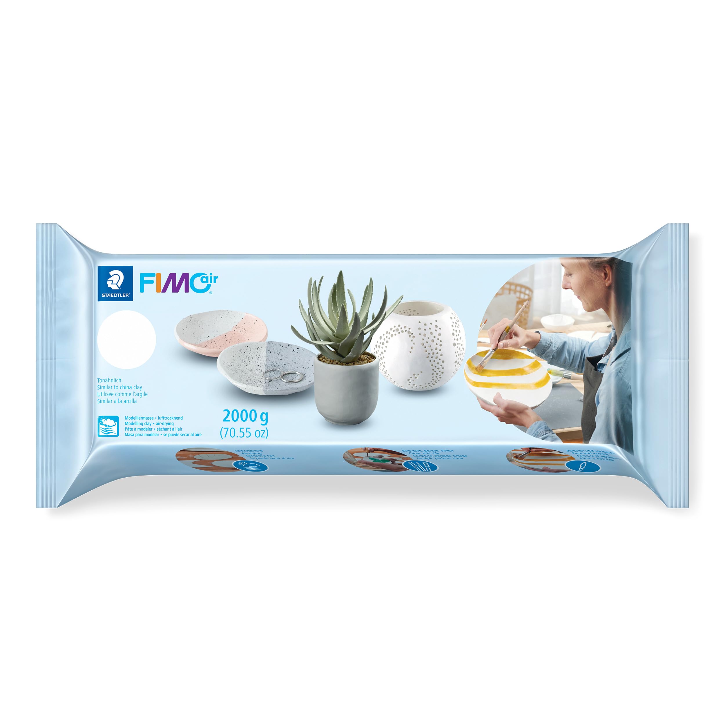 STAEDTLER Air Dry Clay - Modelling Clay - FIMOair - White, 2kg - Pack of 1, 8102-0
