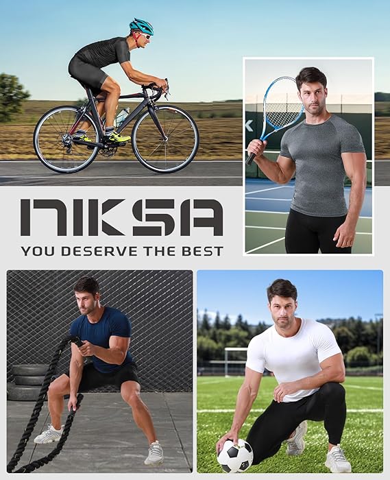 Niksa Men's Compression Shirts, Compression Shirts for Men Short Sleeve Athletic, Quick Dry Workout T Shirts Base Undershirt