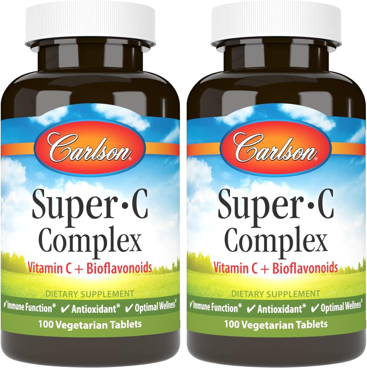 Carlson - Super-C Complex, Vitamin C + Bioflavonoids, Immune Function & Optimal Wellness, Antioxidant, 100 Vegetarian Tablets (Pack of 2)