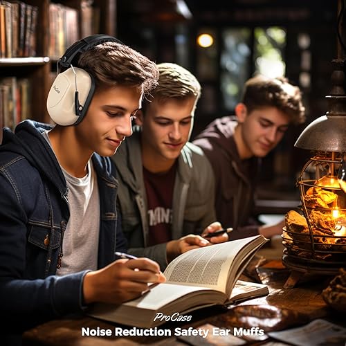 Vista 203 de ProCase - Orejeras de seguridad con protección auditiva NRR de 28 dB; para campos de tiro, podado de césped, construcción, carpintería, 1 - Azul puro