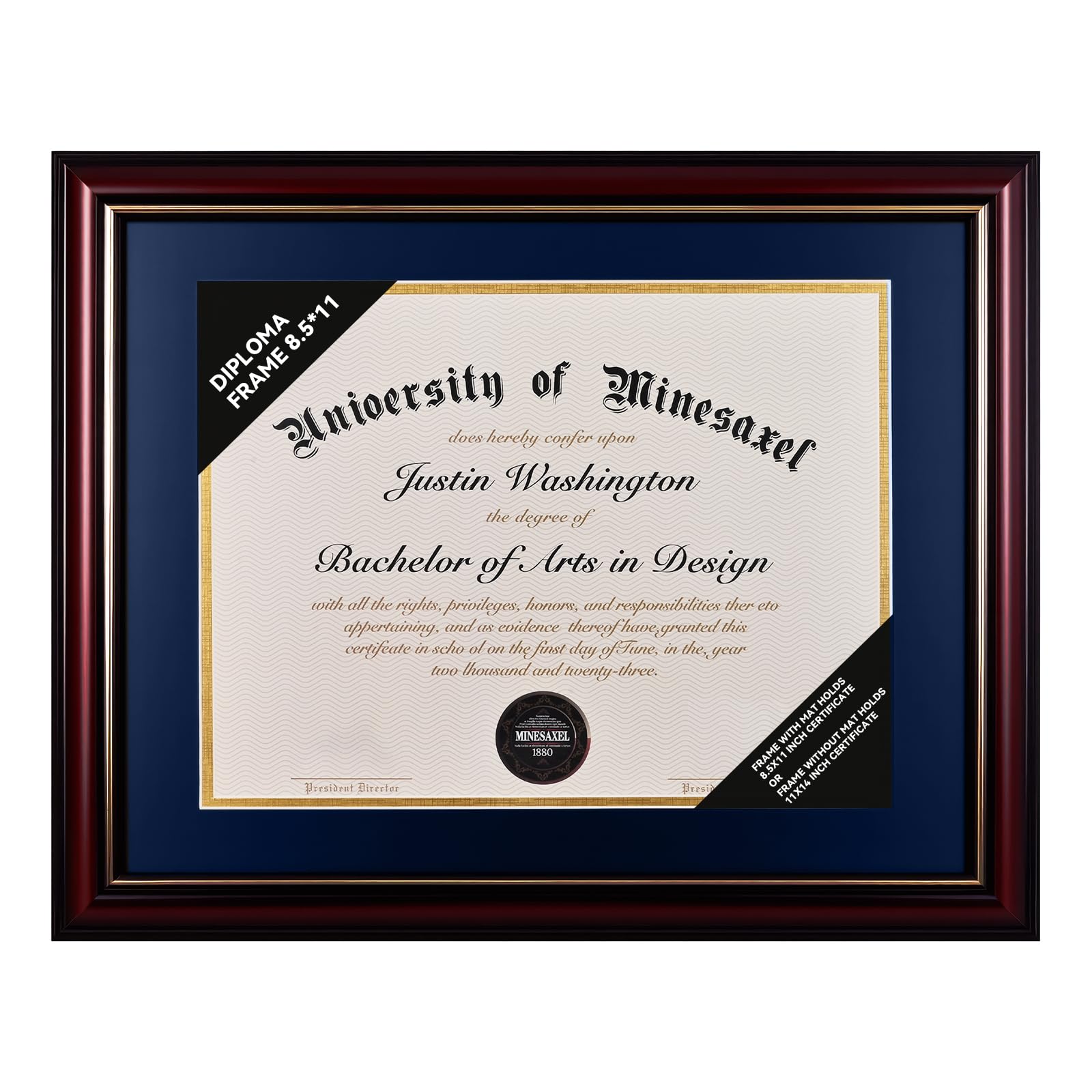 GAMYPET Diploma Frame 8.5 x 11 Certificate Frames Picture Frame with Mat or 11x14 Document without Mat for Diploma Frame
