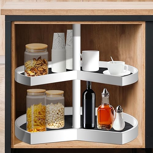 Miniatura 5 de Lazy Susan - 2 forros circulares para estantes, revestimientos no adhesivos para gabinetes de cocina, antideslizantes, antideslizantes, para