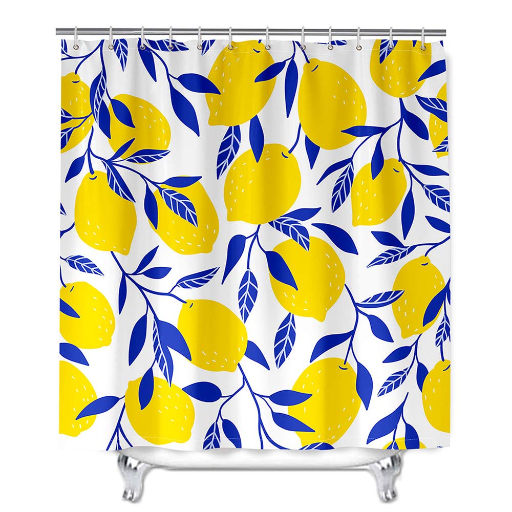 Meiju-shop Cortinas de Ducha con Estampado Fruta 3D para Baño, Mateju Impermeable Antimoho Poliéster Cortinas Baño Incluye 12 Anillas en C para Hogar Bañera Dormitorio Apartamento (Limón,150x180cm)
