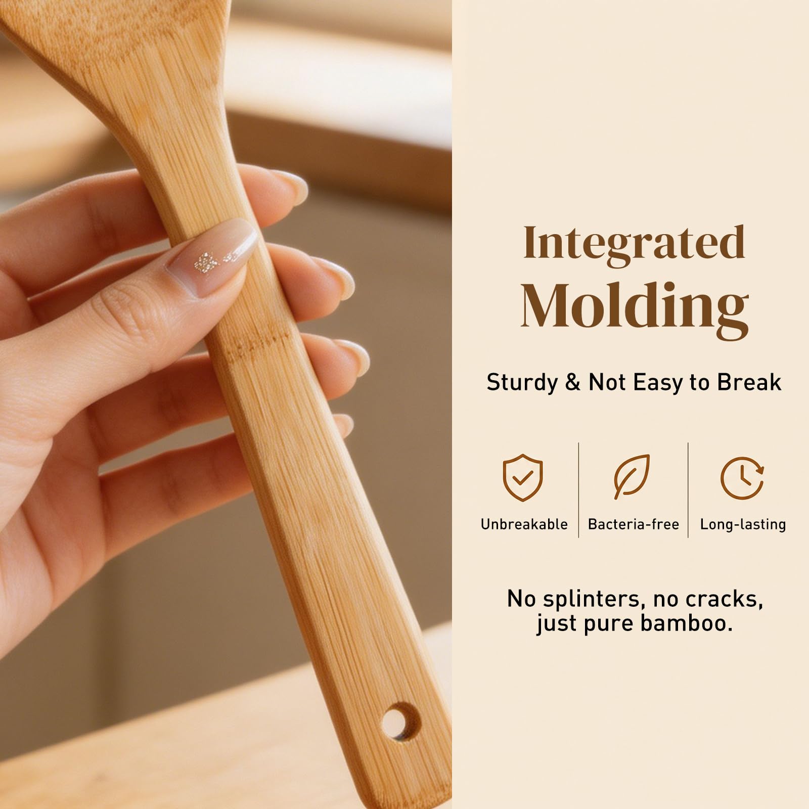 HANSGO Cucharas de madera para cocinar, 7 utensilios de cocina de bambú, juego de utensilios de madera para agitar, mezclar, servir, antiadherentes, saludables