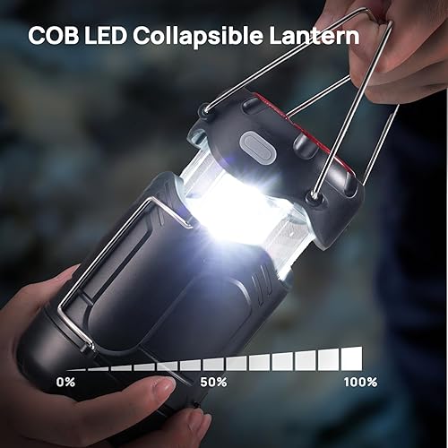 Miniatura 3 de Consciot - Paquete de 4 linternas LED plegables para campamento, recargable por USB C y funciona con pilas, luz de emergencia 2 en 1 con linterna y