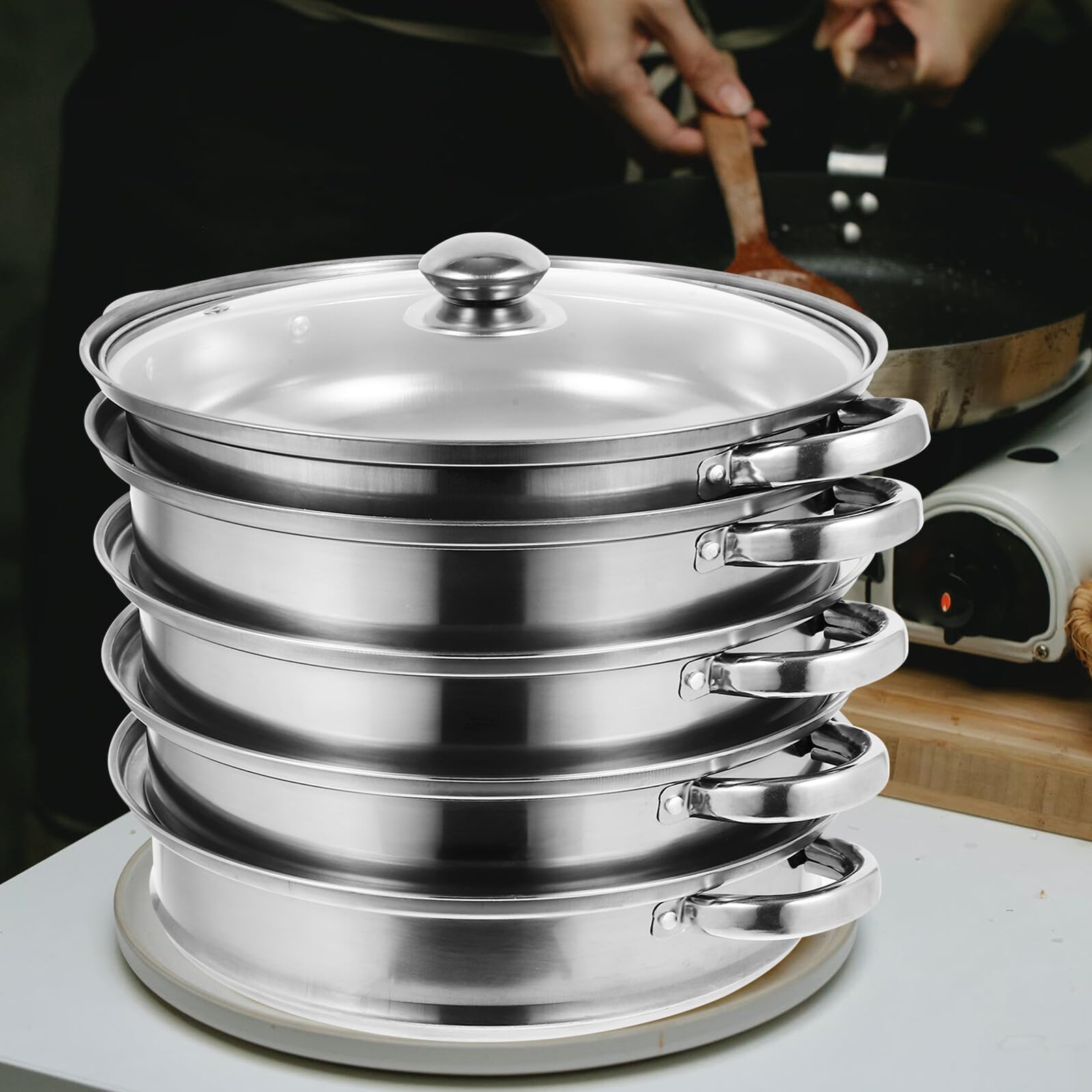 Pentola per Zuppa in Acciaio Resistente a Strati Multiuso per Cottura a Vapore e Bollitura Profonda Facile da Pulire per Cucina Casalinga