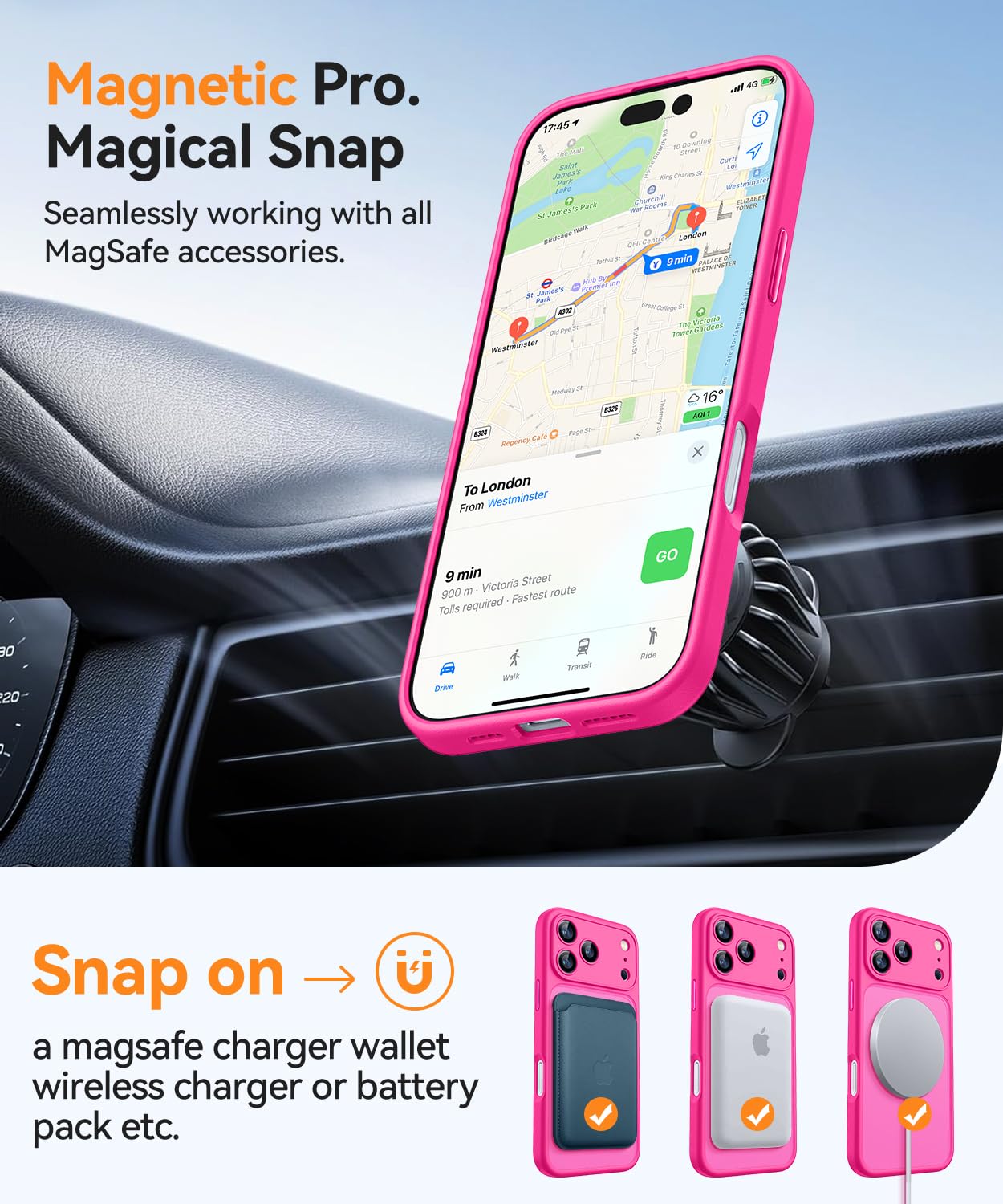 CANSHN Cover Magnetica per iPhone 17 Pro(6,3 Pollici), Compatibile con MagSafe, [Protezione Completa Della Fotocamera], Custodia Traslucida Opaca Protettiva Sottile Antiurto,Rosa Calda