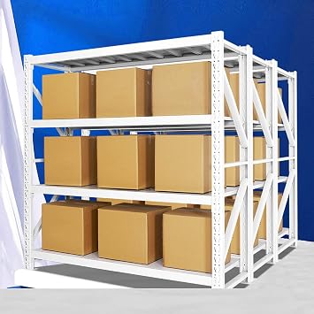 Garage Shelving Heavy Duty 4 Tier, Garage Storage Shelf Organizers, Adjustable Utility Storage Rack with Buckle Design, 1100lbs Strong Loading Capacity White 71" Wx20 Dx79 H