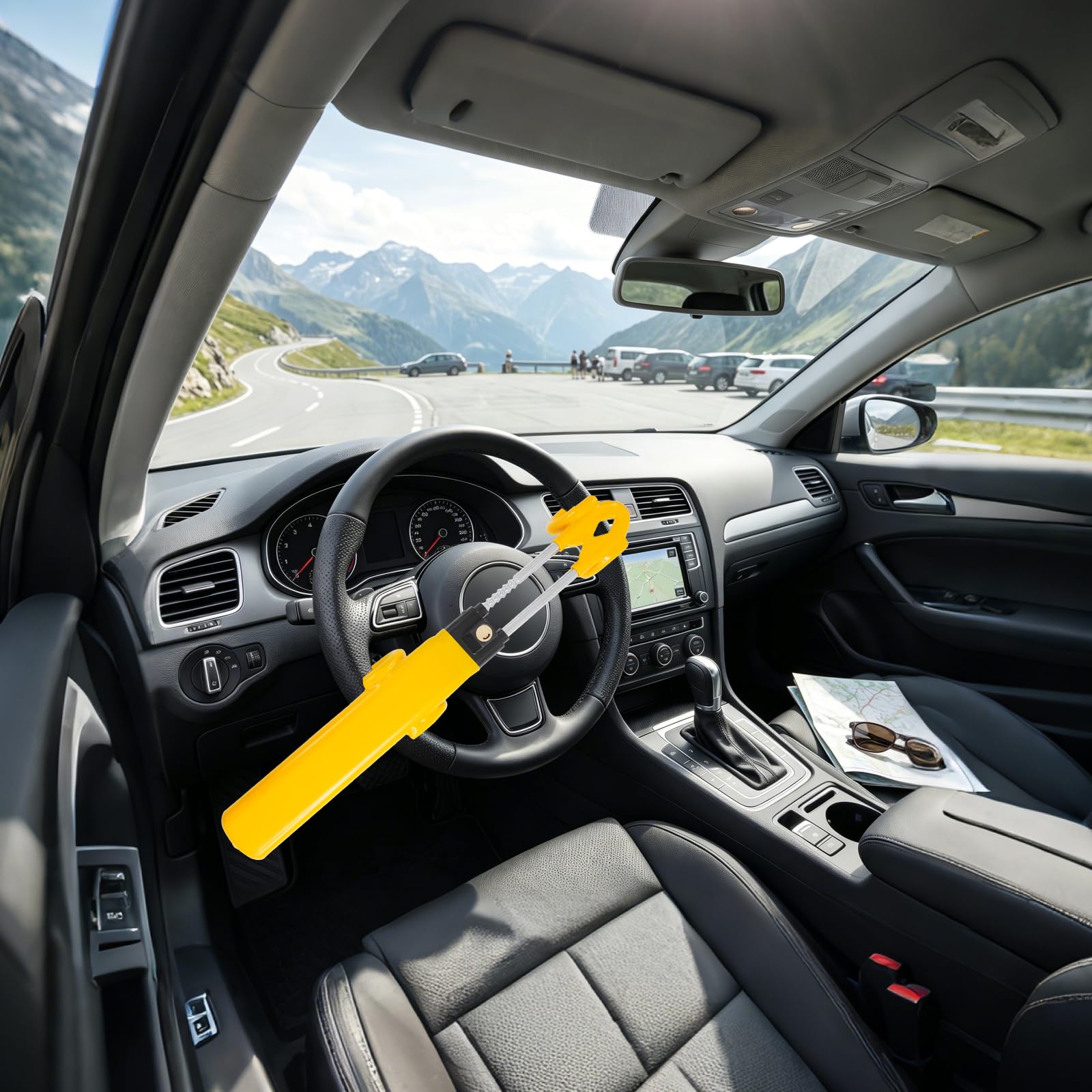 Antivol de volant de voiture avec 2 clés | Antivol de volant pour véhicules - Jaune - Anti-vol