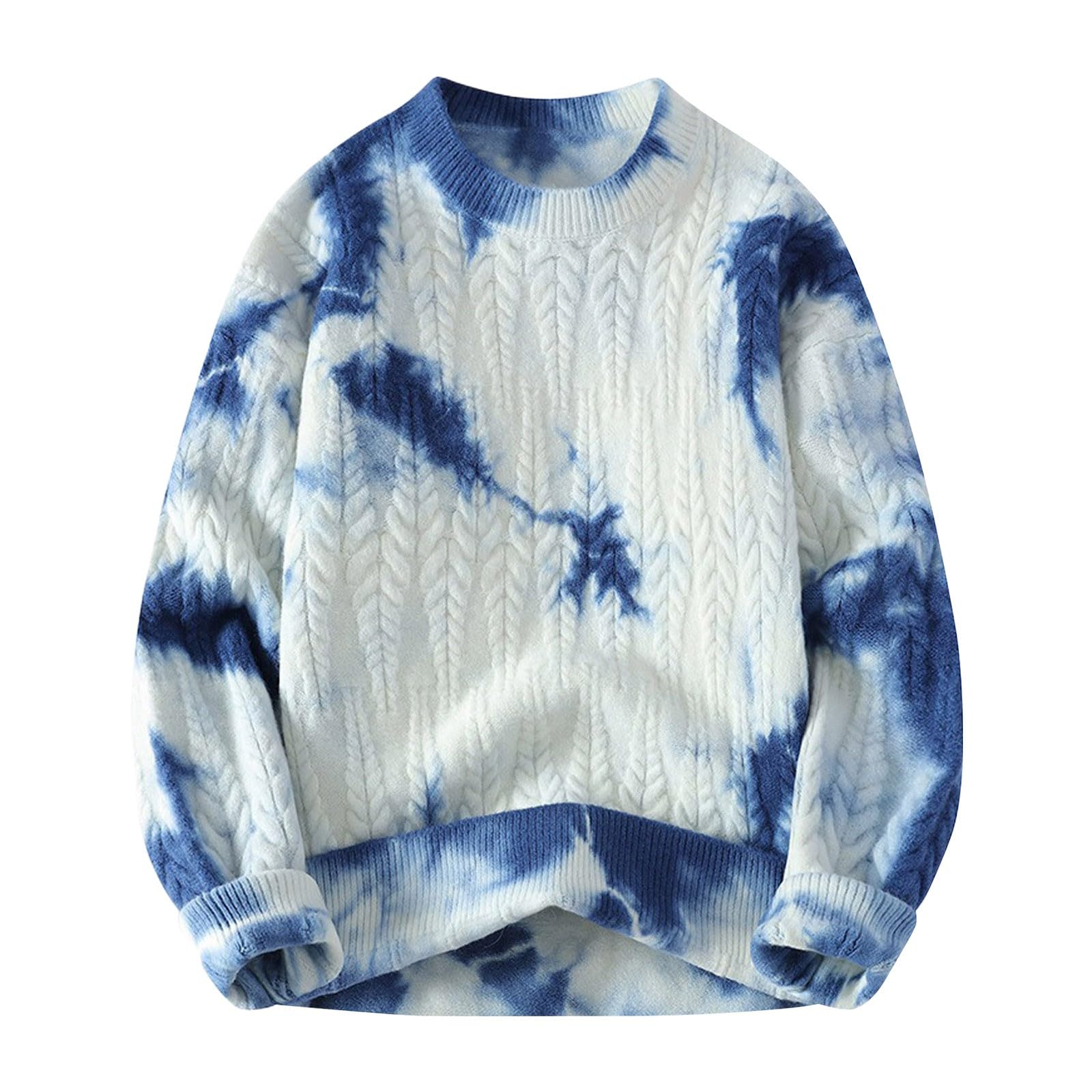 Jersey para hombre, degradado de color, cuello redondo, suelto, tejido trenzado, suéter de invierno, cálido, suave, ligero, cárdigan cómodo